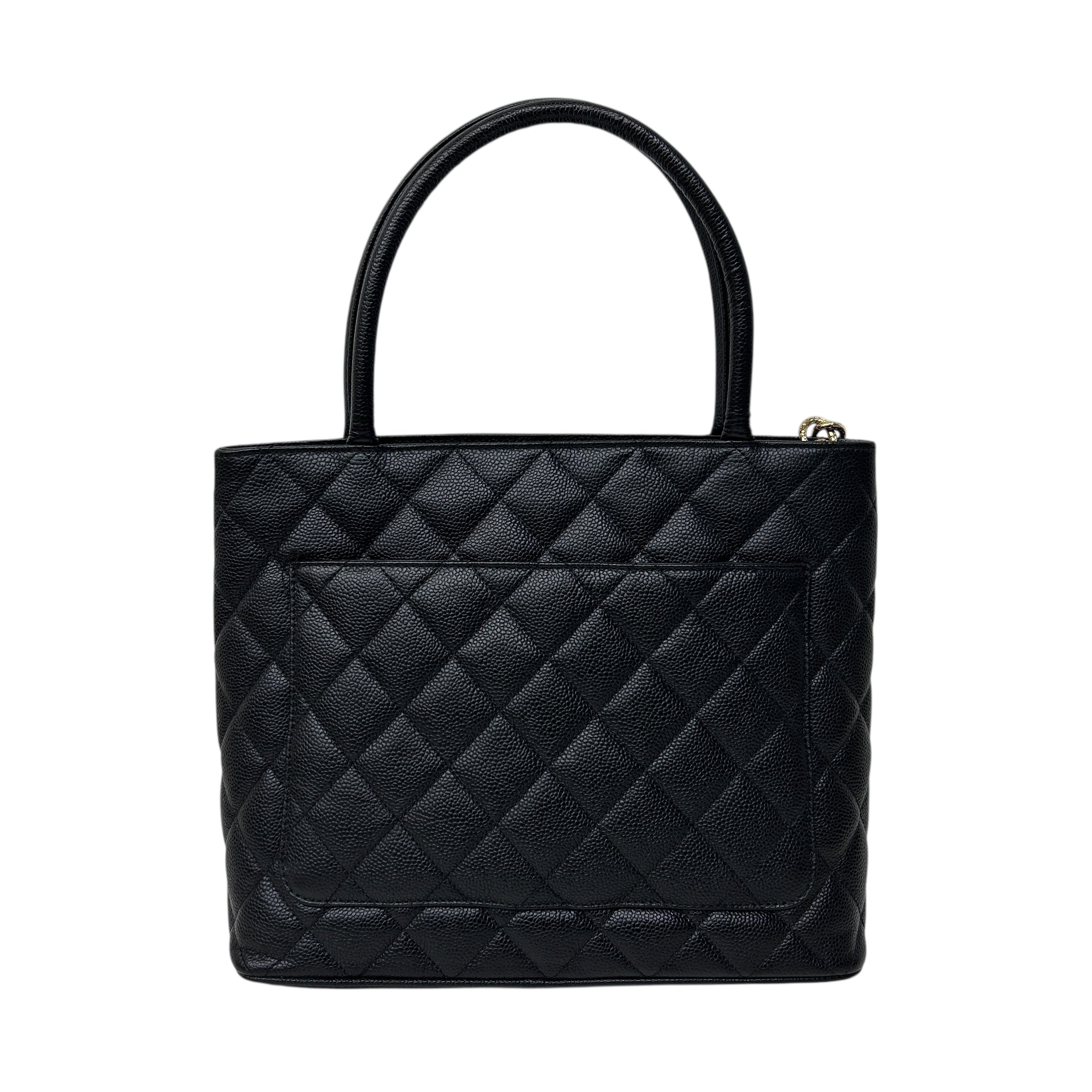 Black Quilted Caviar Leather Medallion Tote Bag w/GHW