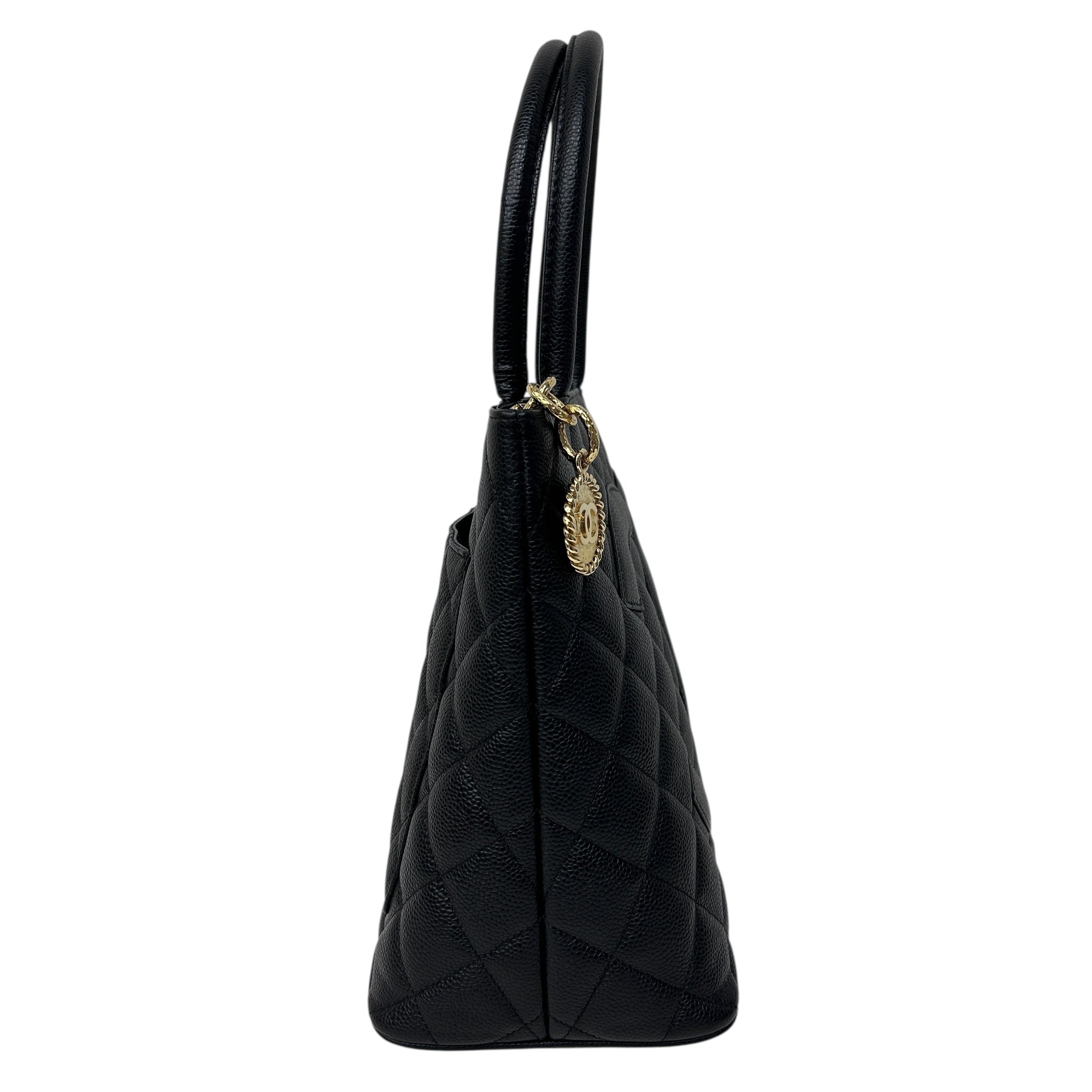 Black Quilted Caviar Leather Medallion Tote Bag w/GHW