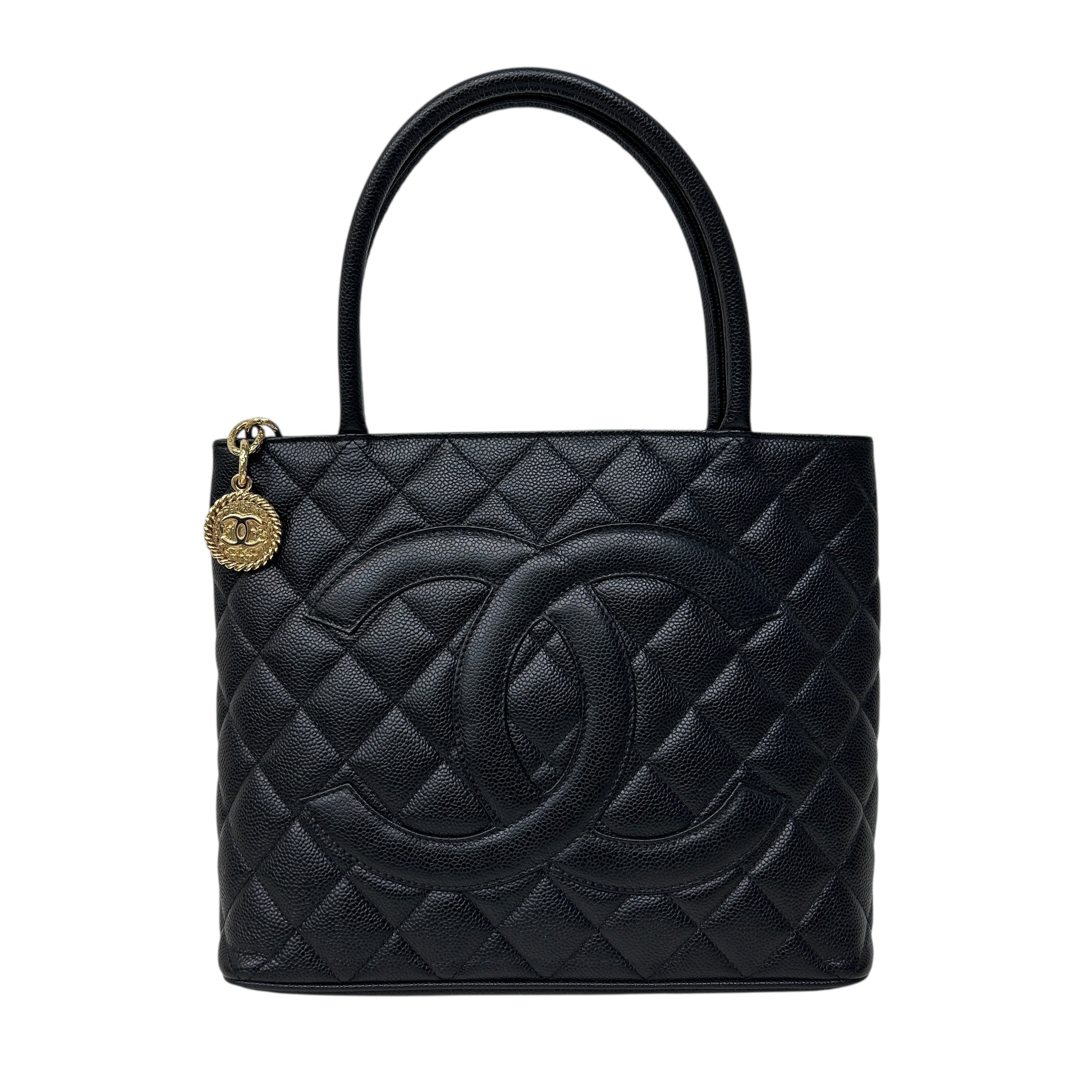 Black Quilted Caviar Leather Medallion Tote Bag w/GHW