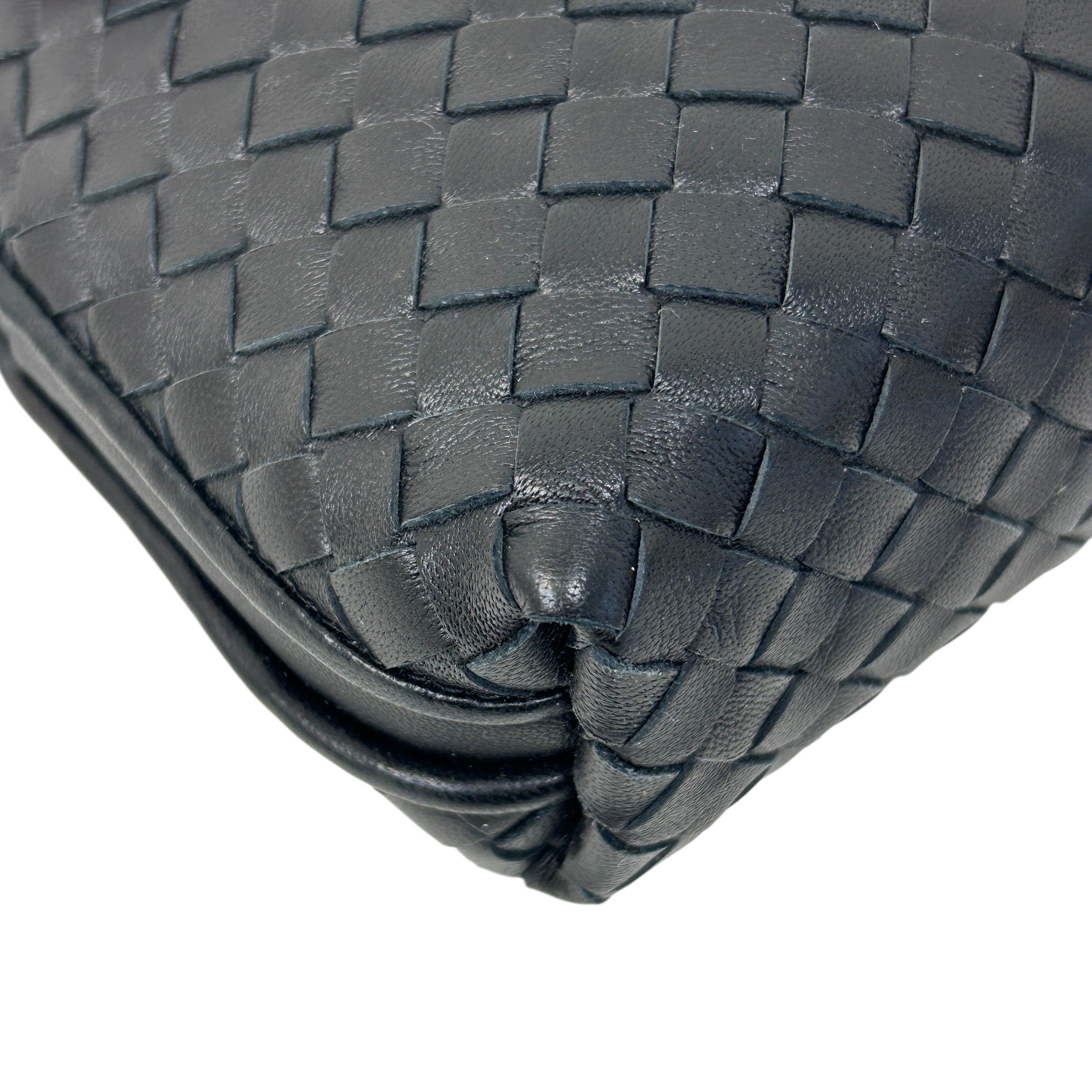 Black Intrecciato Woven Nappa Leather Nodini Crossbody Bag w/Gunmetal HW