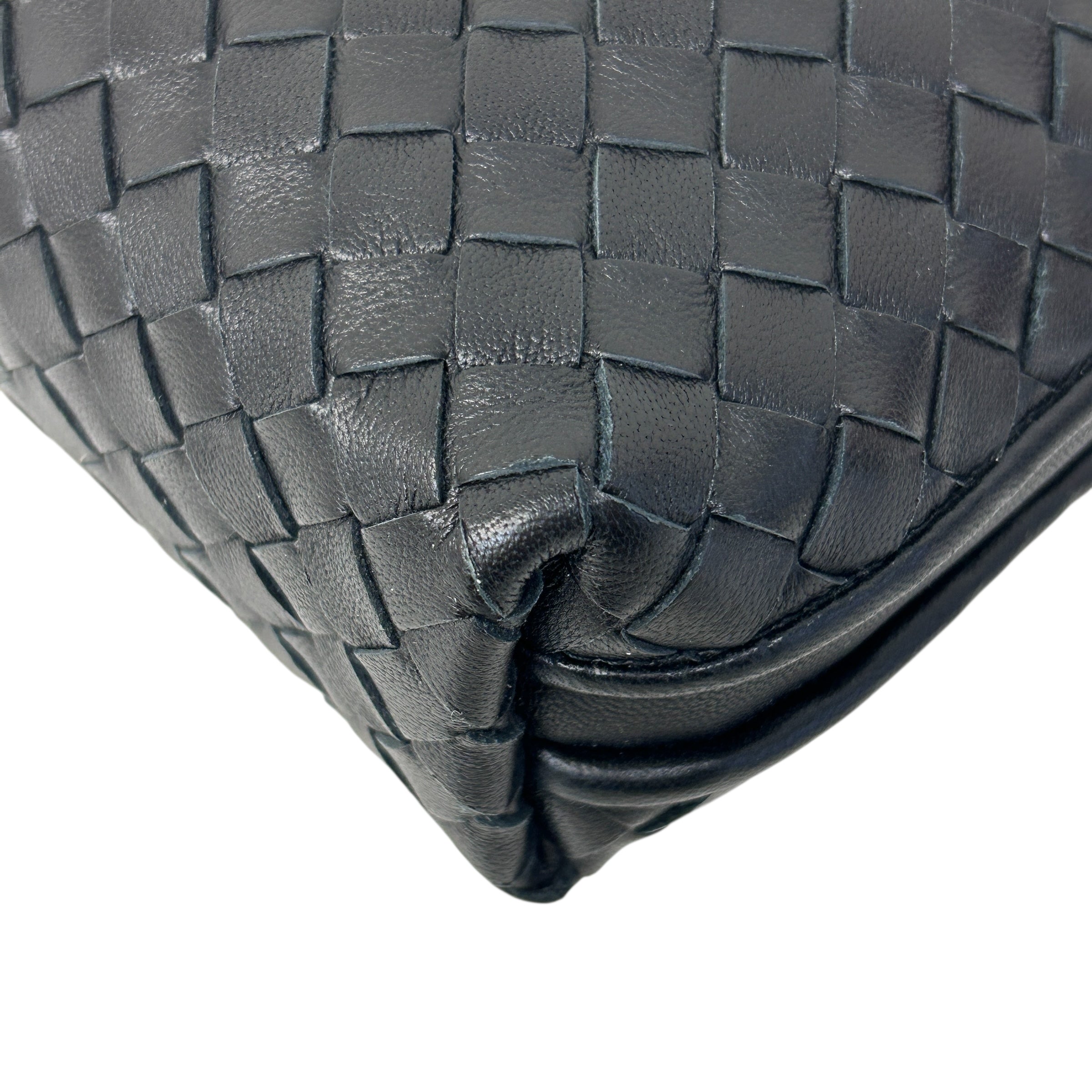 Black Intrecciato Woven Nappa Leather Nodini Crossbody Bag w/Gunmetal HW