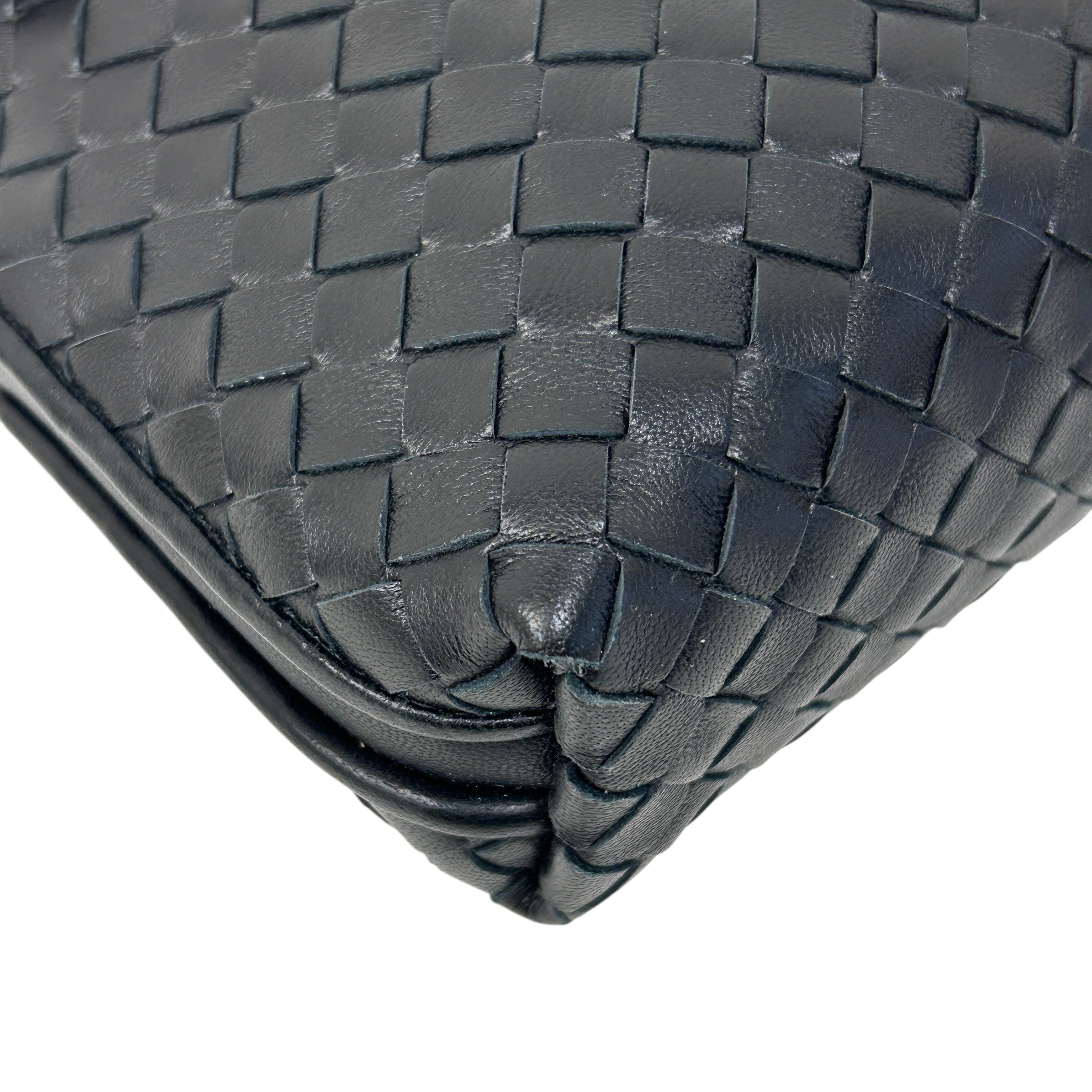 Black Intrecciato Woven Nappa Leather Nodini Crossbody Bag w/Gunmetal HW