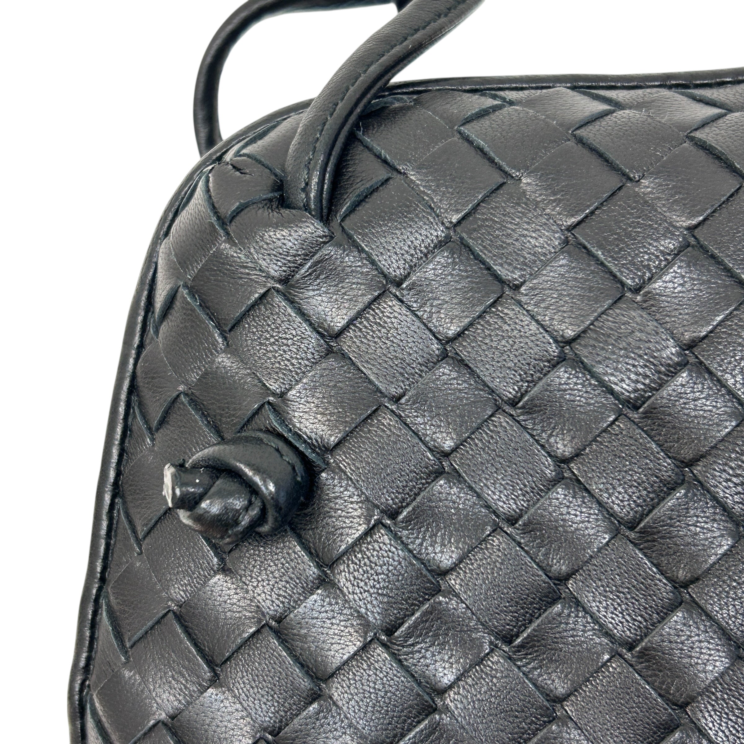 Black Intrecciato Woven Nappa Leather Nodini Crossbody Bag w/Gunmetal HW