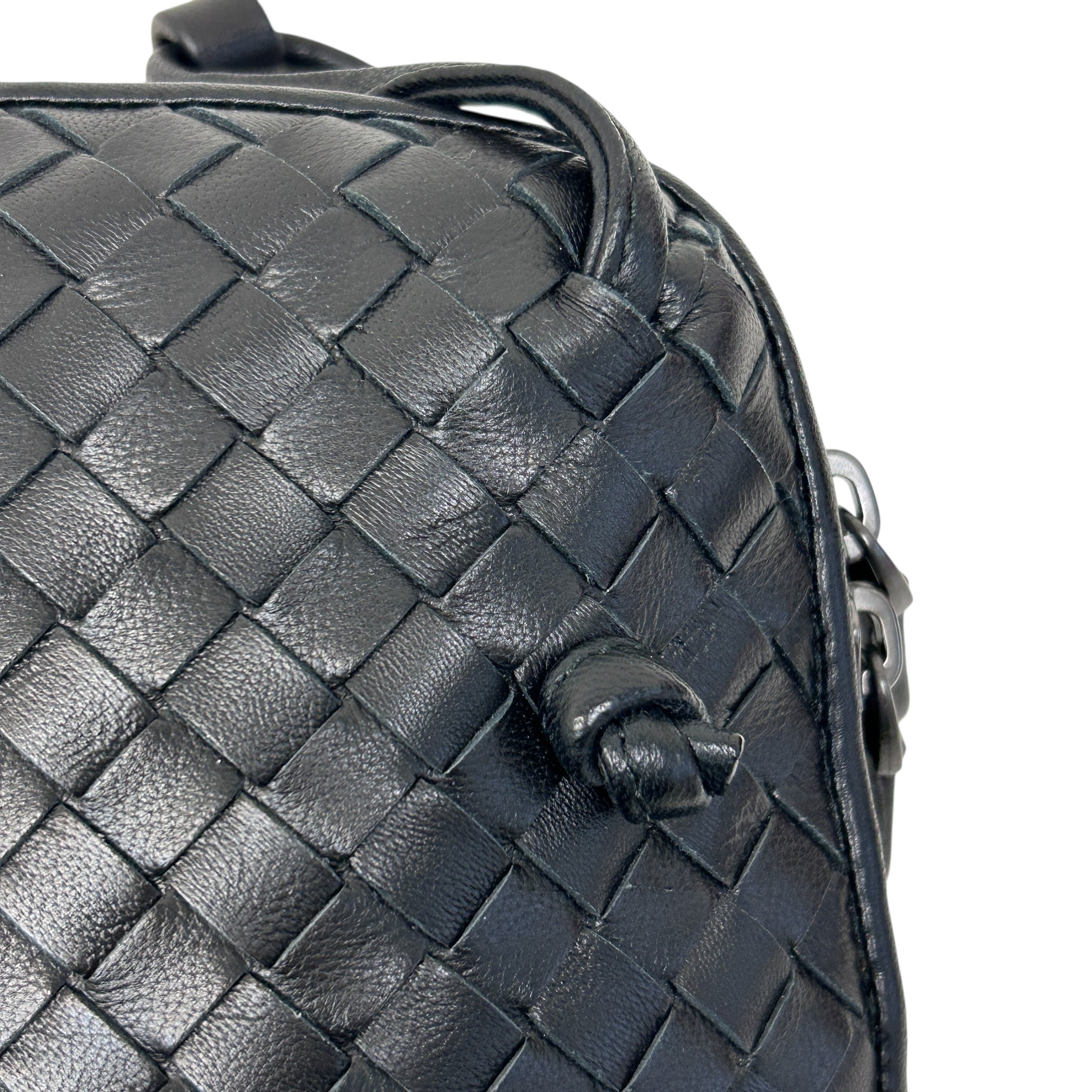 Black Intrecciato Woven Nappa Leather Nodini Crossbody Bag w/Gunmetal HW
