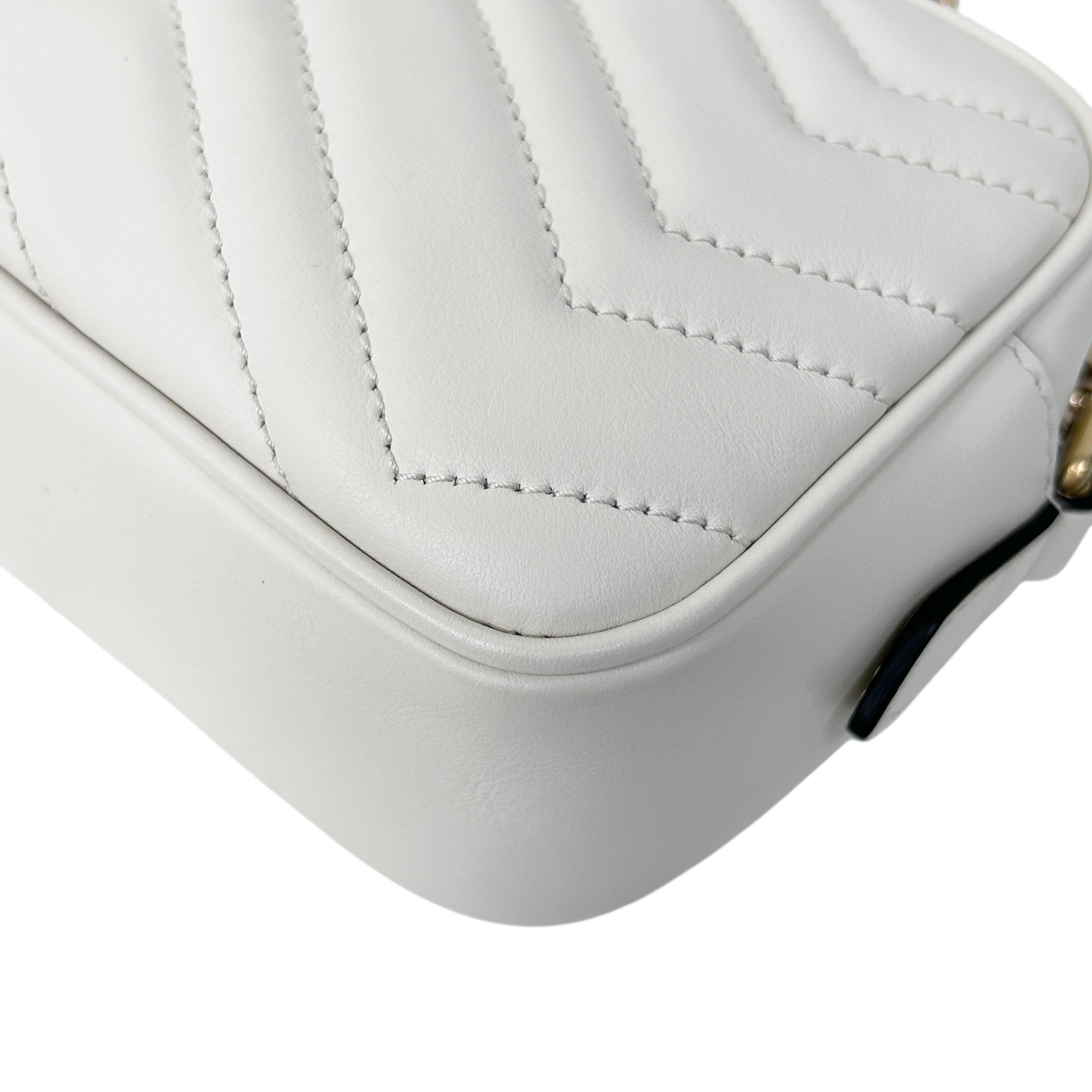 Off-White Quilted Leather Marmont Mini Camera Bag w/GHW