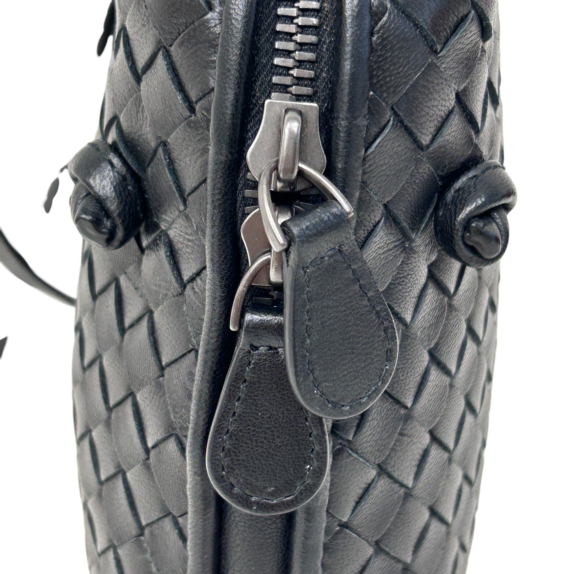 Black Intrecciato Woven Nappa Leather Nodini Crossbody Bag w/Gunmetal HW