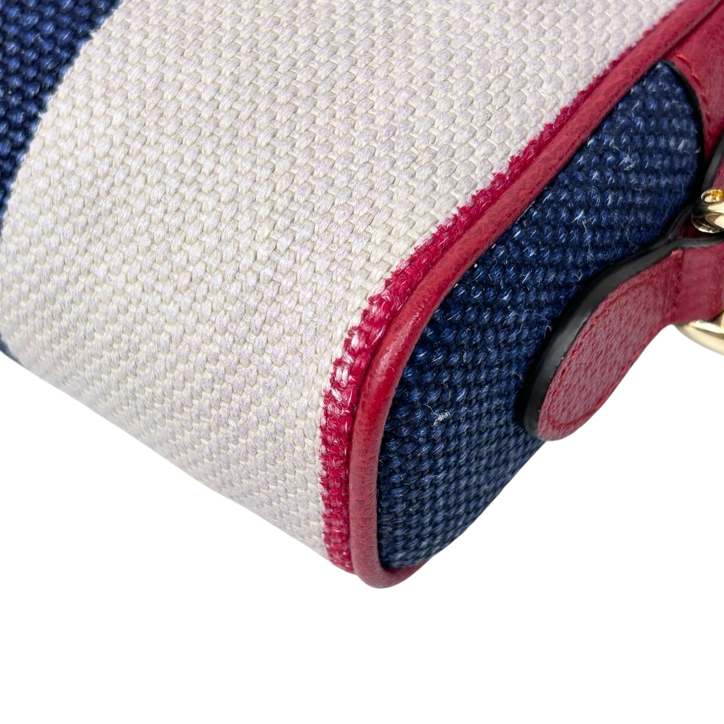 White/Blue/Red Stripe Canvas and Leather Mini Ophidia Crossbody Bag w/GHW