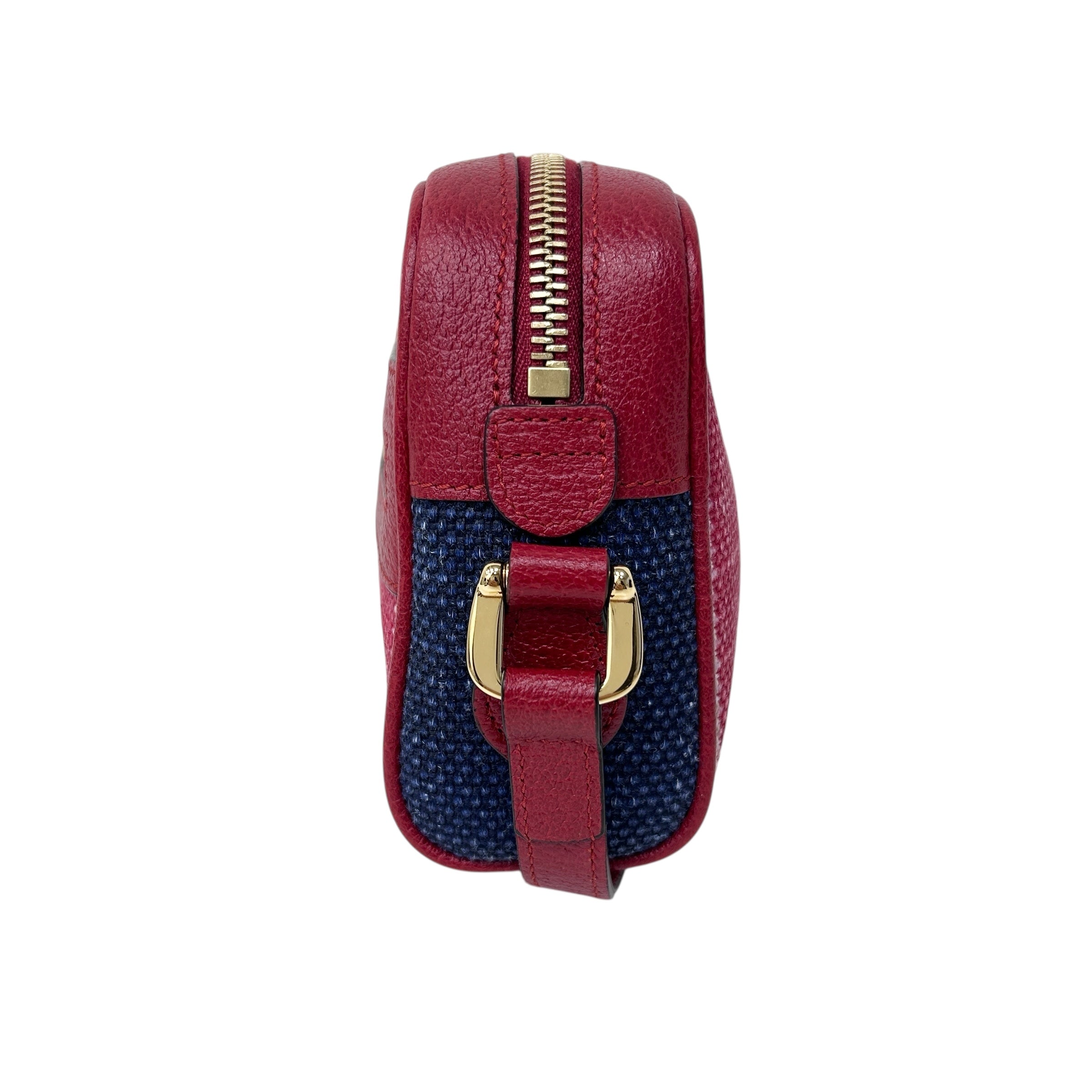 White/Blue/Red Stripe Canvas and Leather Mini Ophidia Crossbody Bag w/GHW