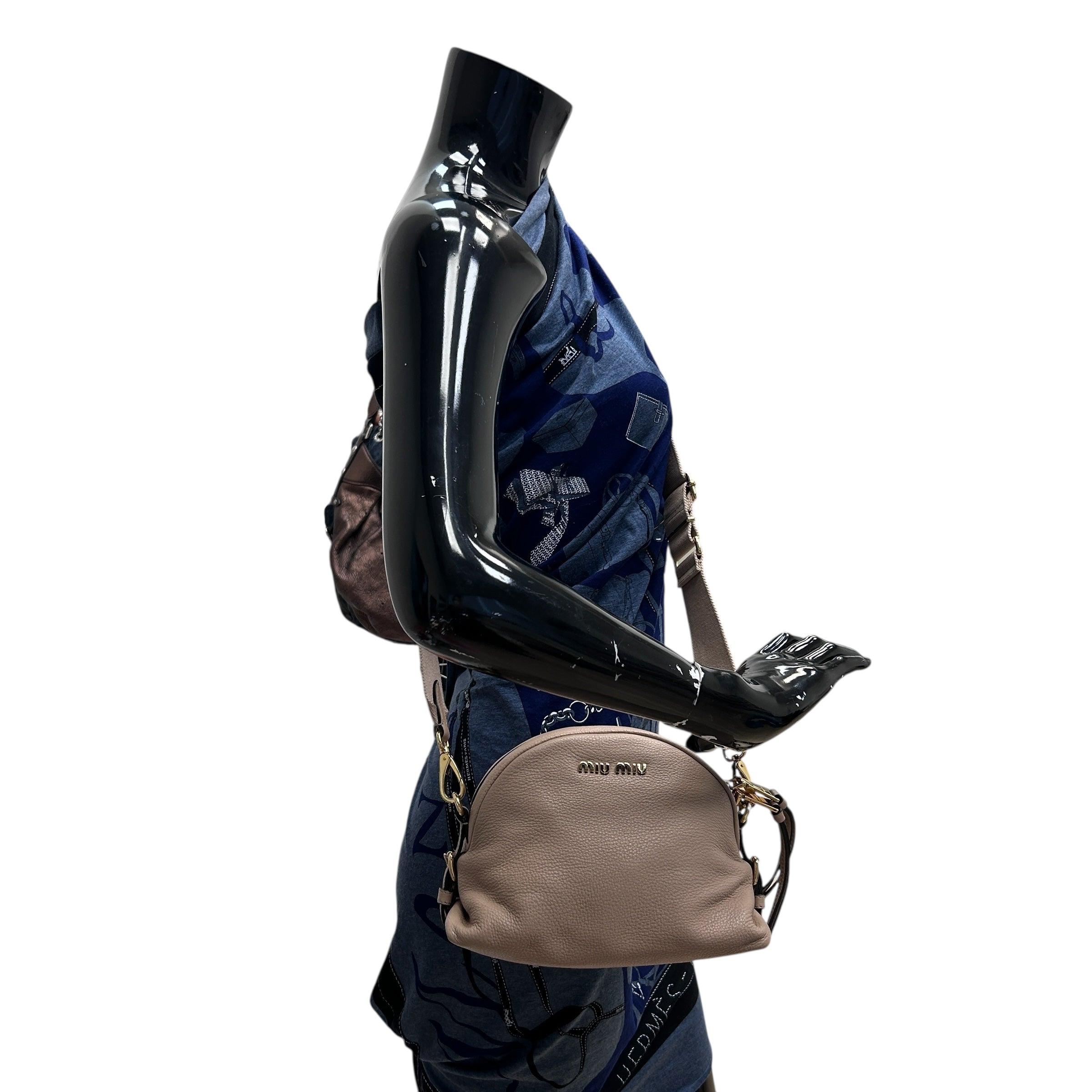 Beige Leather Pochette 2-Way Clutch Bag w/GHW