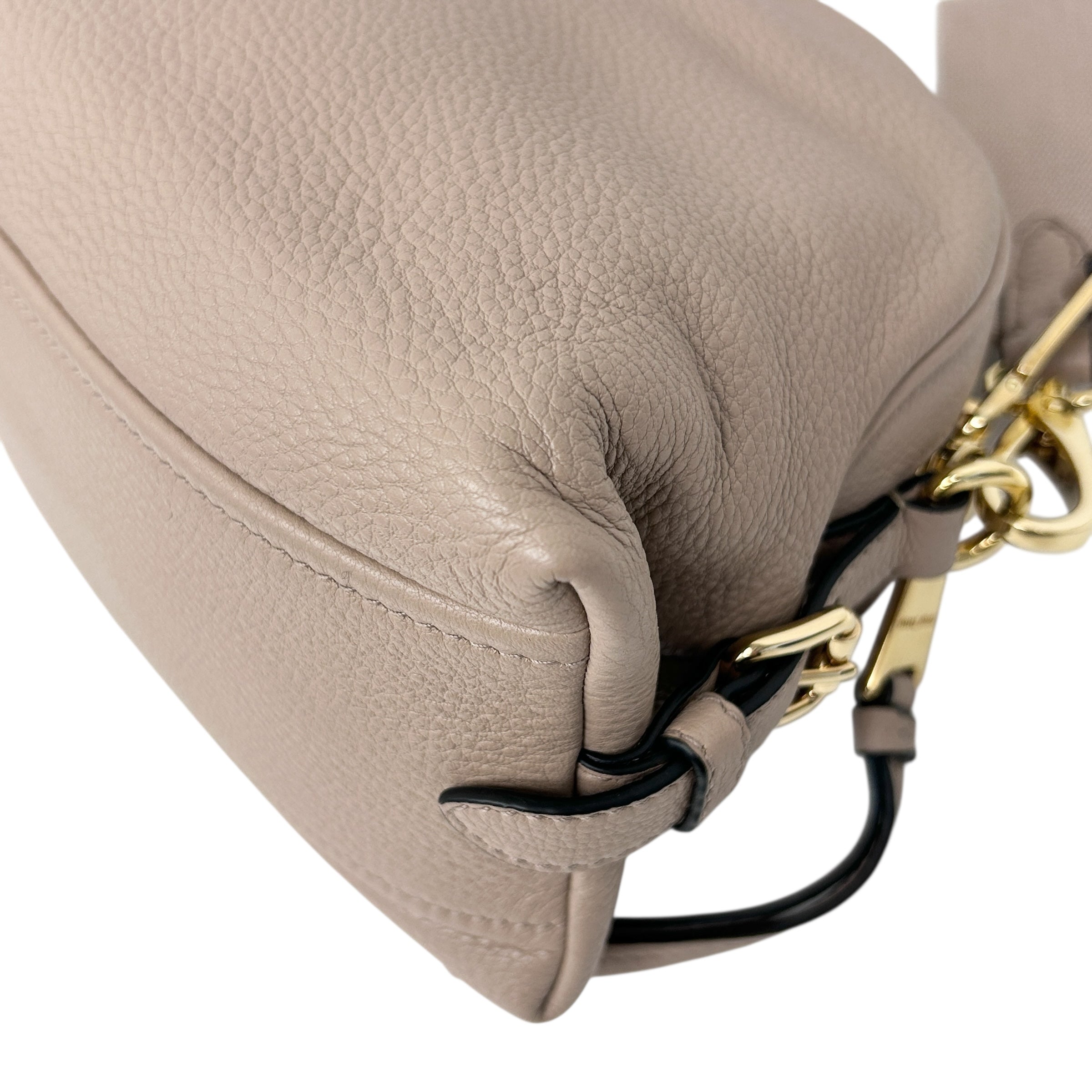 Beige Leather Pochette 2-Way Clutch Bag w/GHW