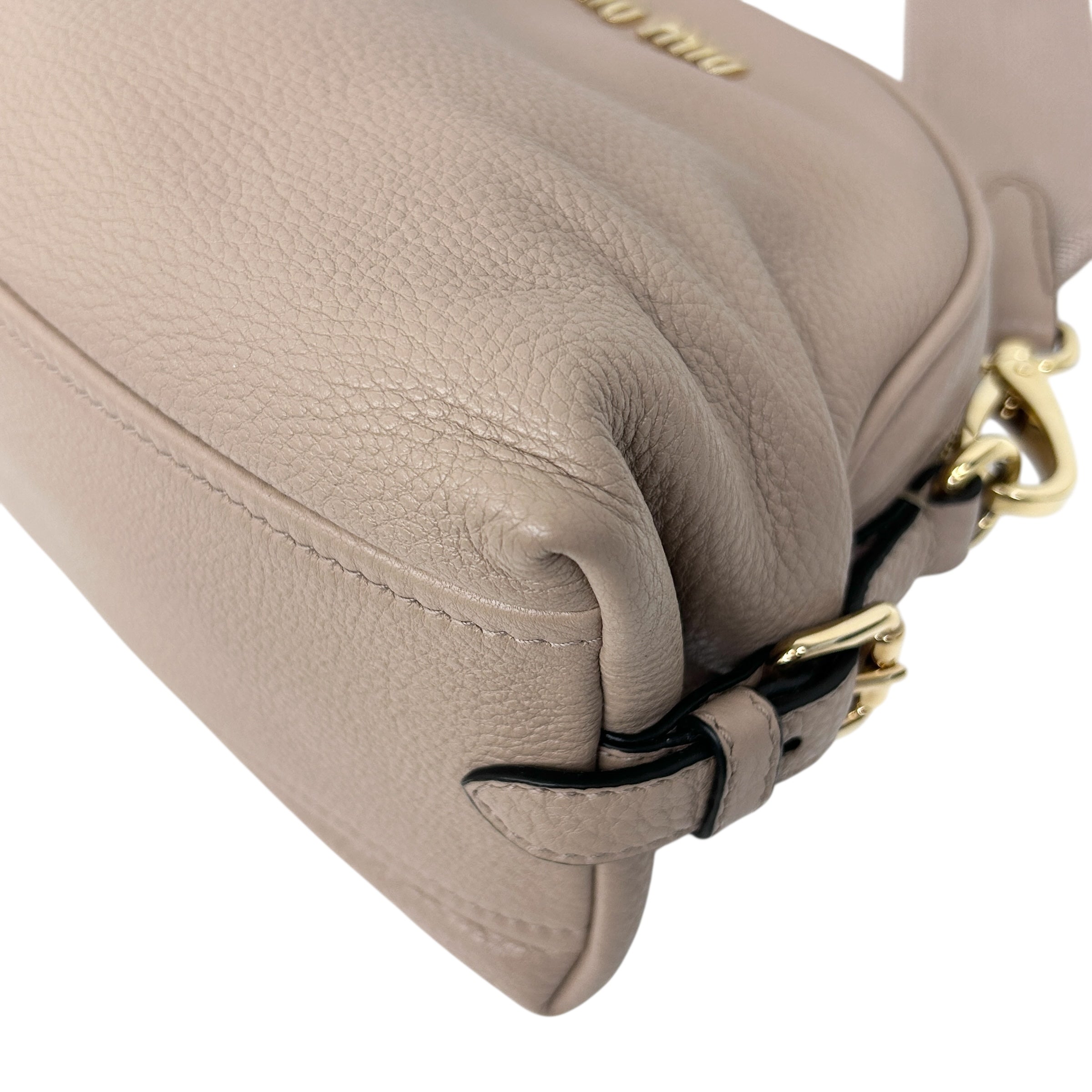 Beige Leather Pochette 2-Way Clutch Bag w/GHW
