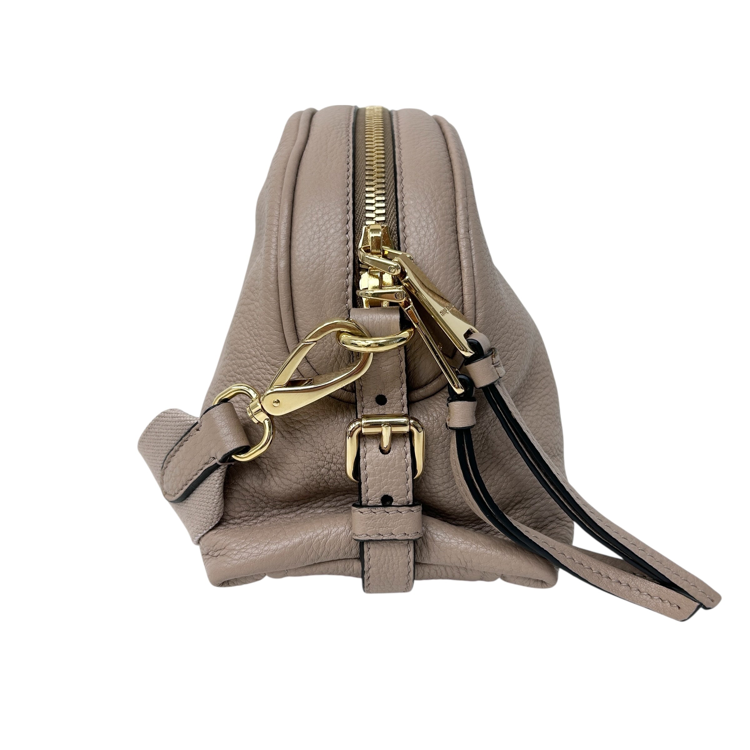 Beige Leather Pochette 2-Way Clutch Bag w/GHW