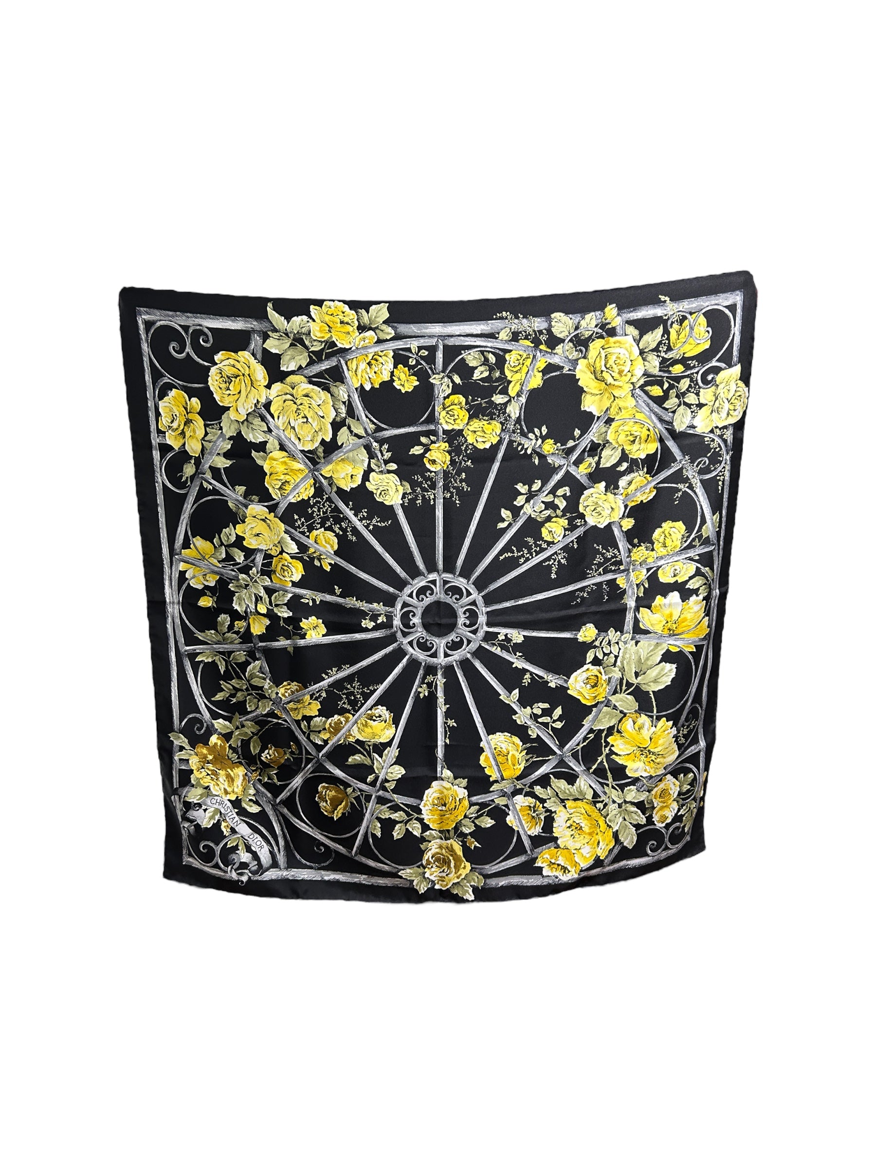 Black/Yellow Floral Granville Square Silk Scarf