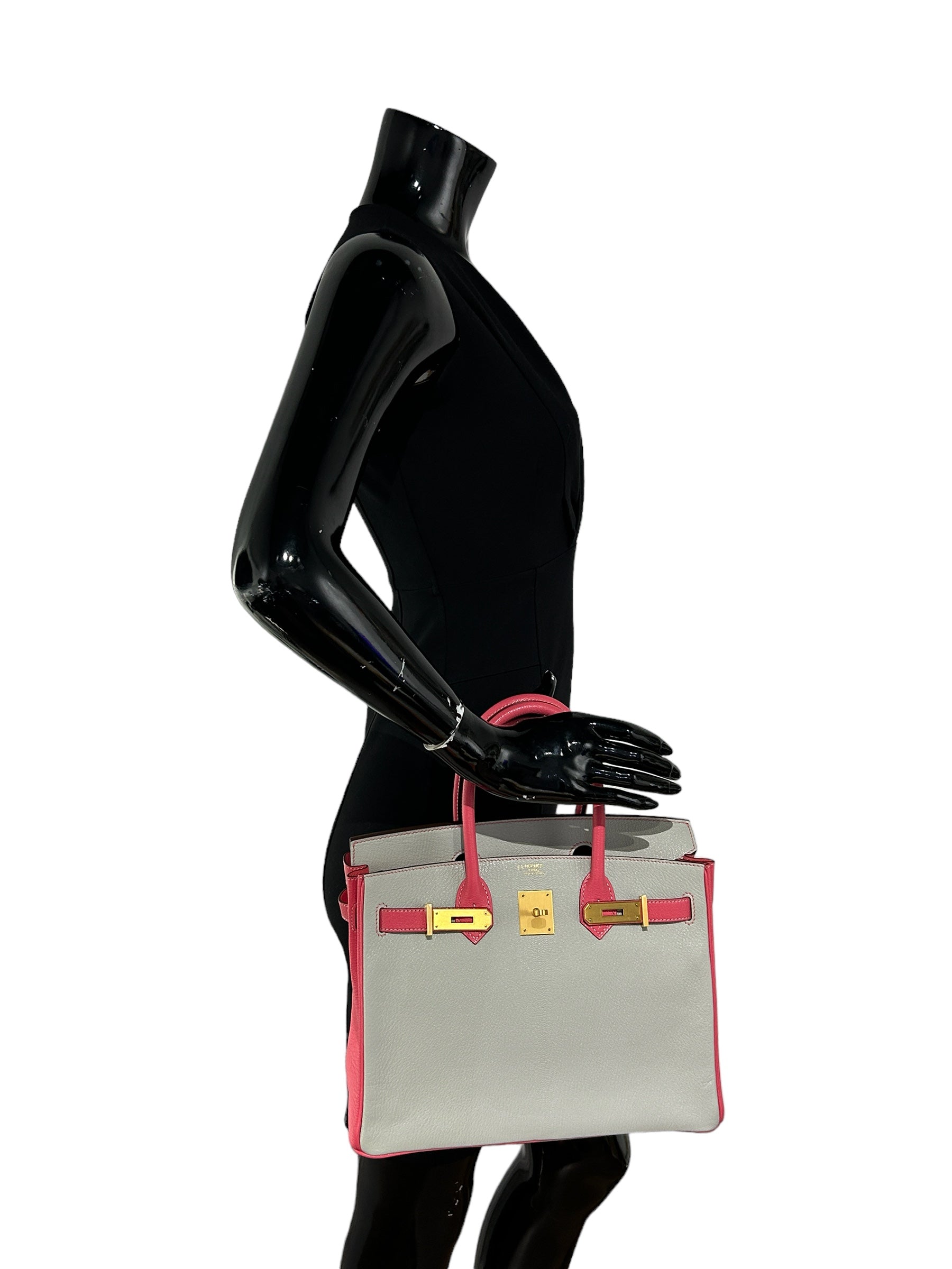 Chevre Mysore Gris Perle/Rose Azalee Horseshoe Special Order Birkin 30 w/BGHW