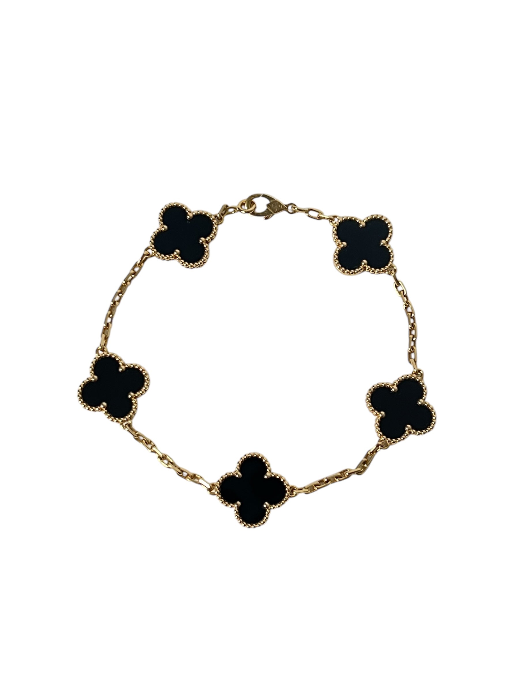 5 Motifs Black Onyx Vintage Alhambra 18k Gold Bracelet