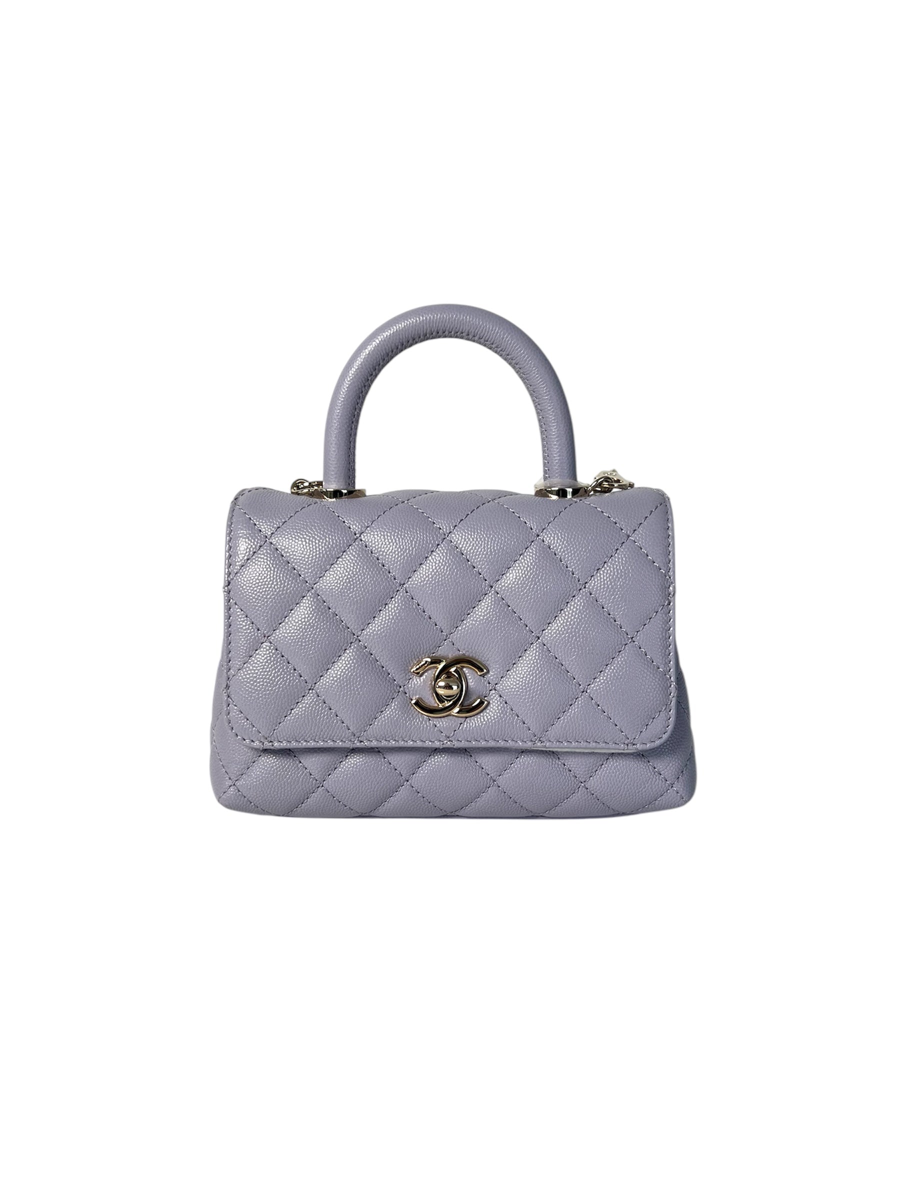 Lavender Quilted Caviar Mini Coco Top Handle Bag LGHW