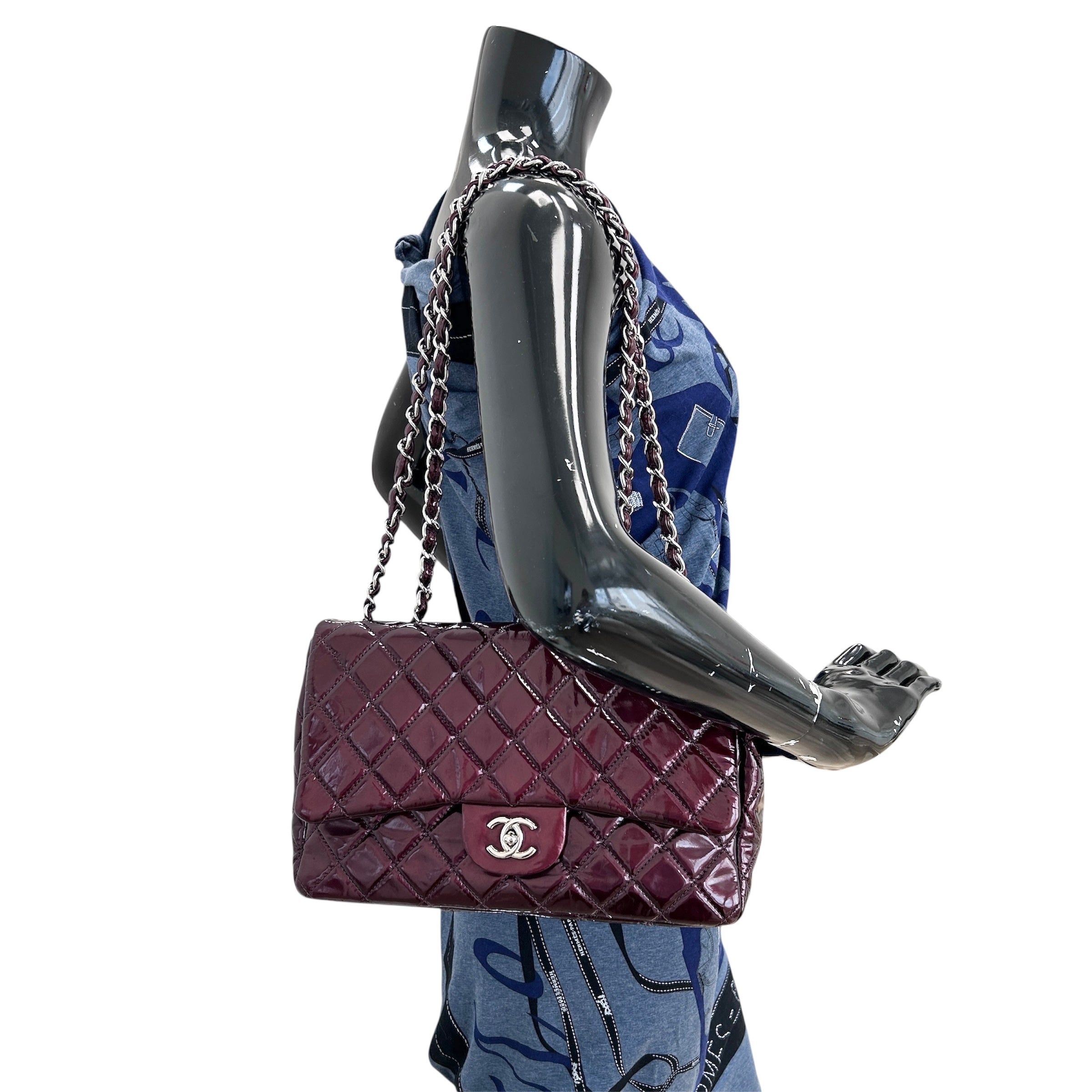 Burgundy Quilted Patent Leather Single Flap Bag w/SHW