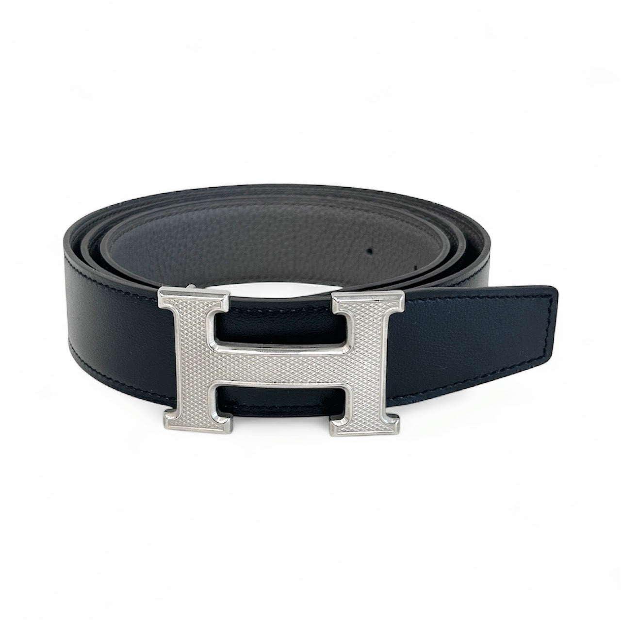 Black/Etain Reversible H Buckle Constance Belt w/ PHW