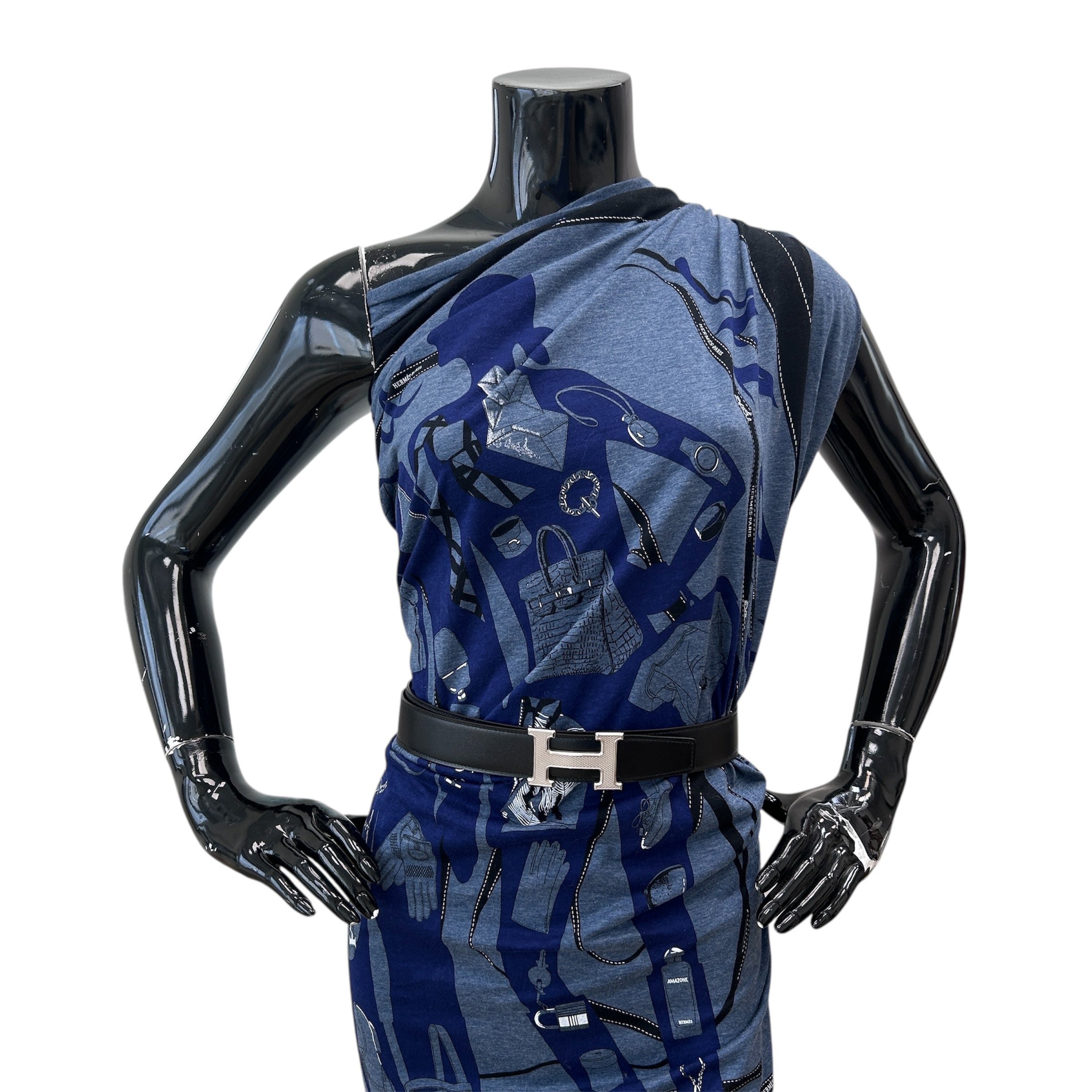 Black/Etain Reversible H Buckle Constance Belt w/ PHW