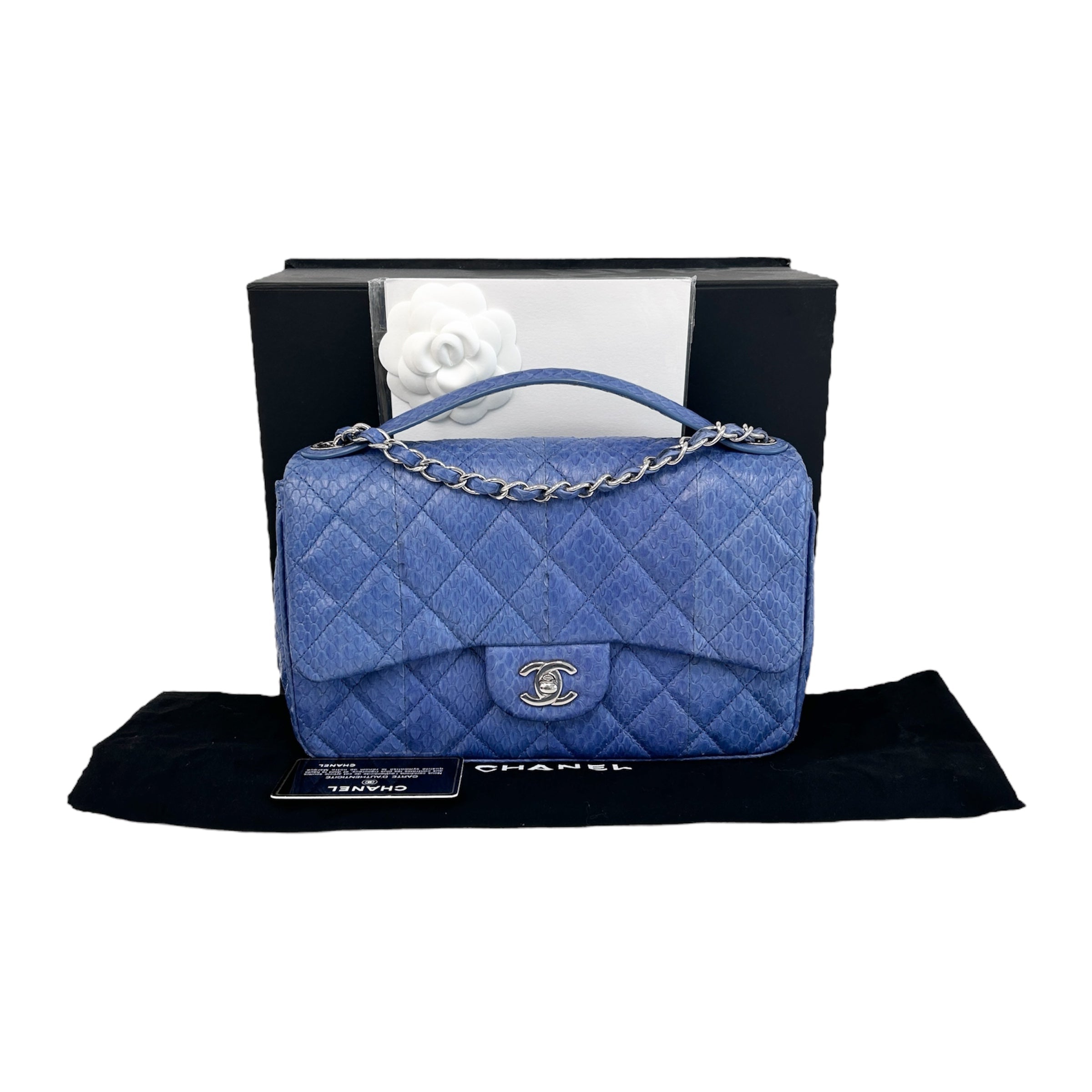 Blue Snakeskin Jumbo Easy Carry Flap Bag w/SHW