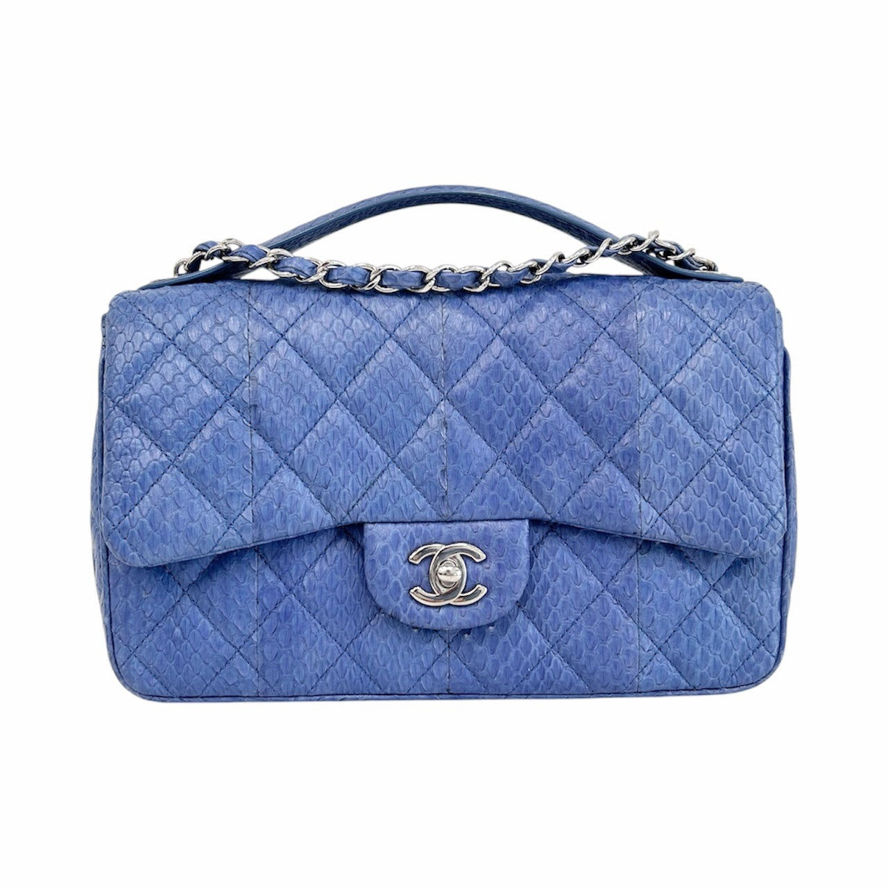 Blue Snakeskin Jumbo Easy Carry Flap Bag w/SHW