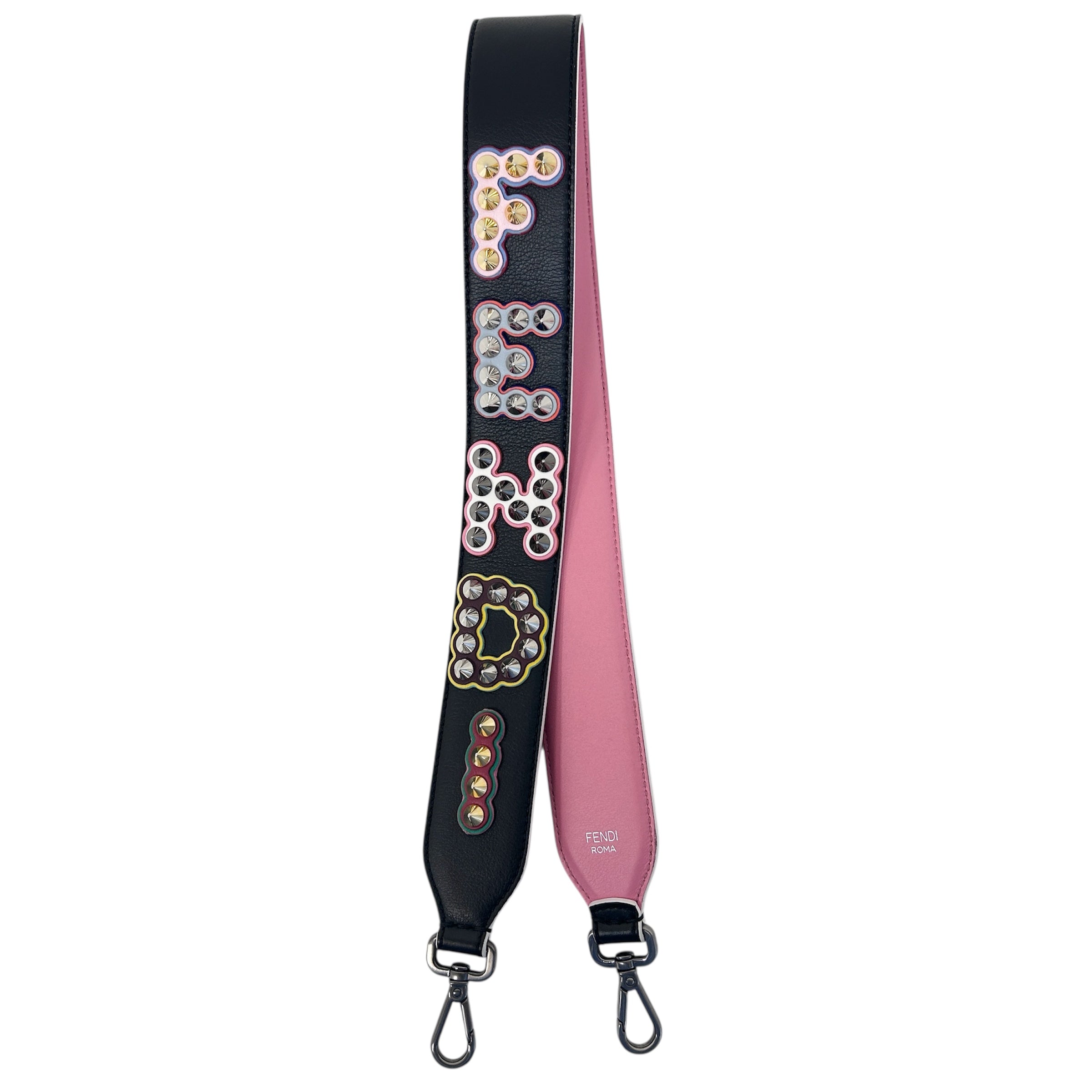 Black/Pink Leather Studded Shoulder Strap w/RHW