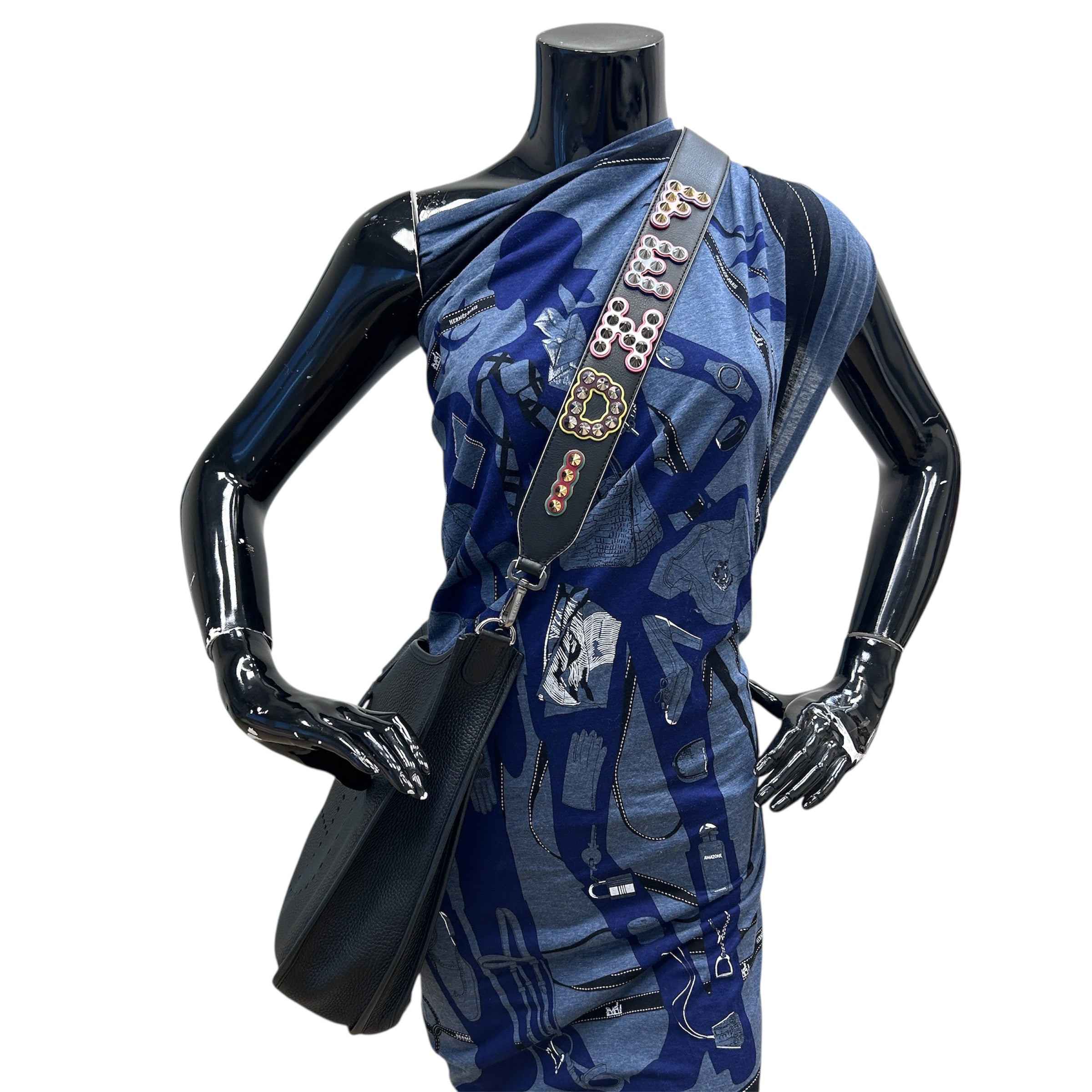 Black/Pink Leather Studded Shoulder Strap w/RHW