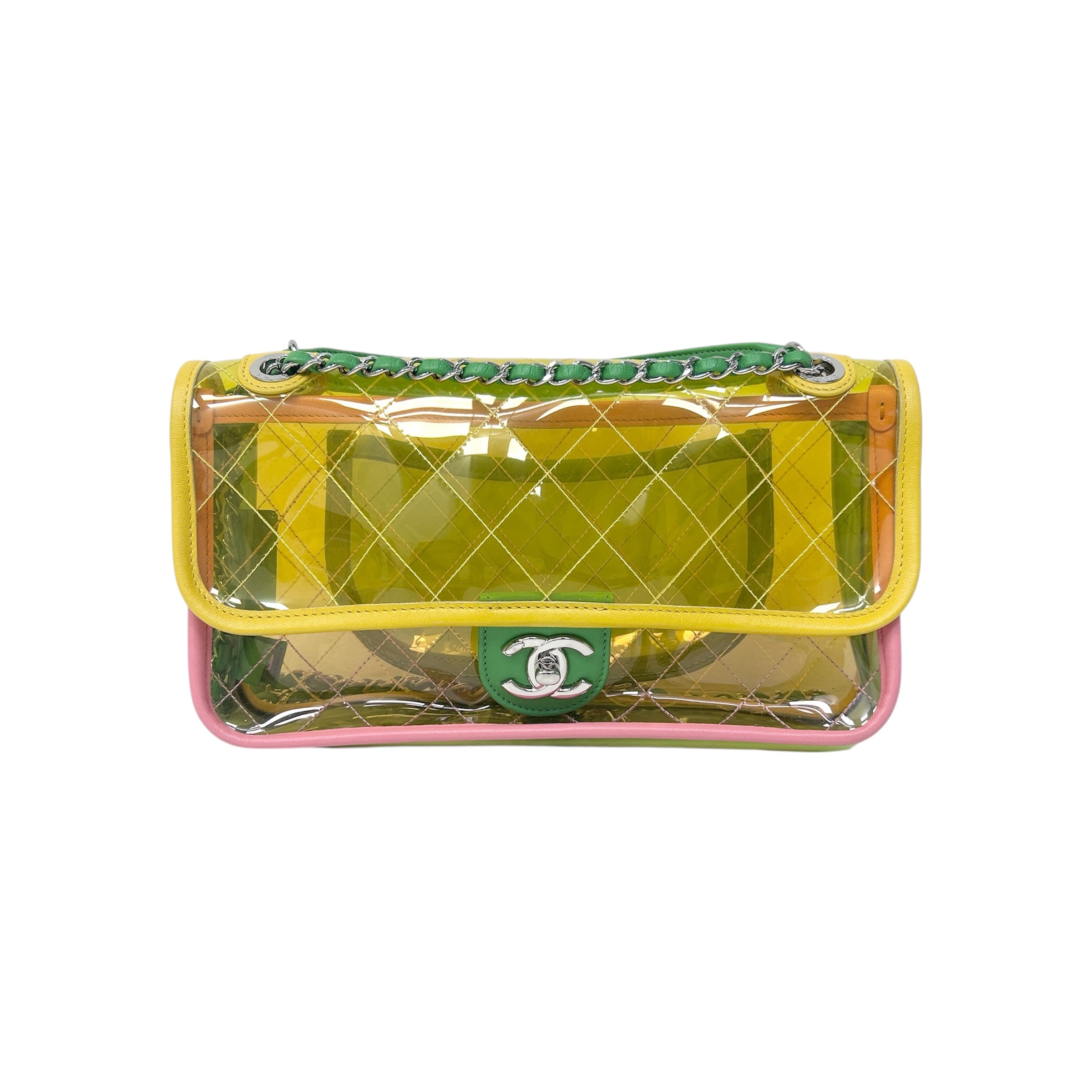 Yellow/Green/Pink PVC Coco Splash Mini Flap Bag w/SHW
