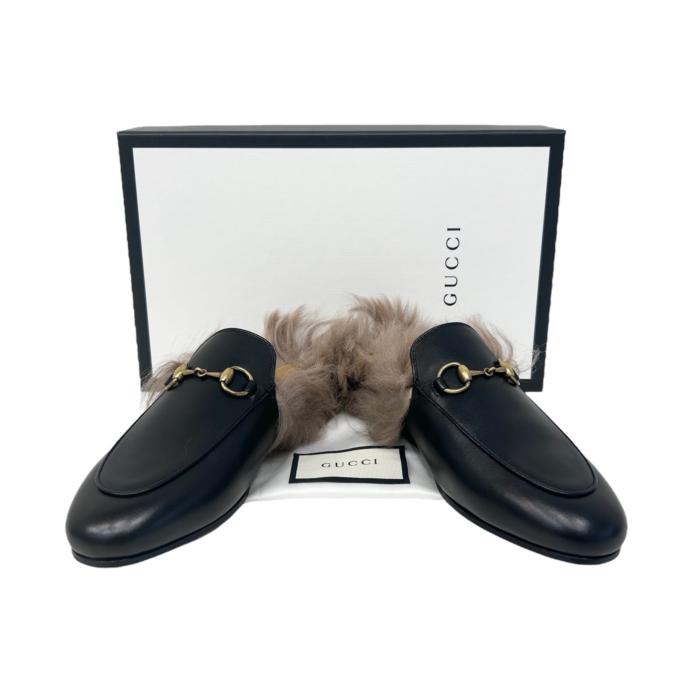 Black Princetown Genuine Shearling Loafer Mule