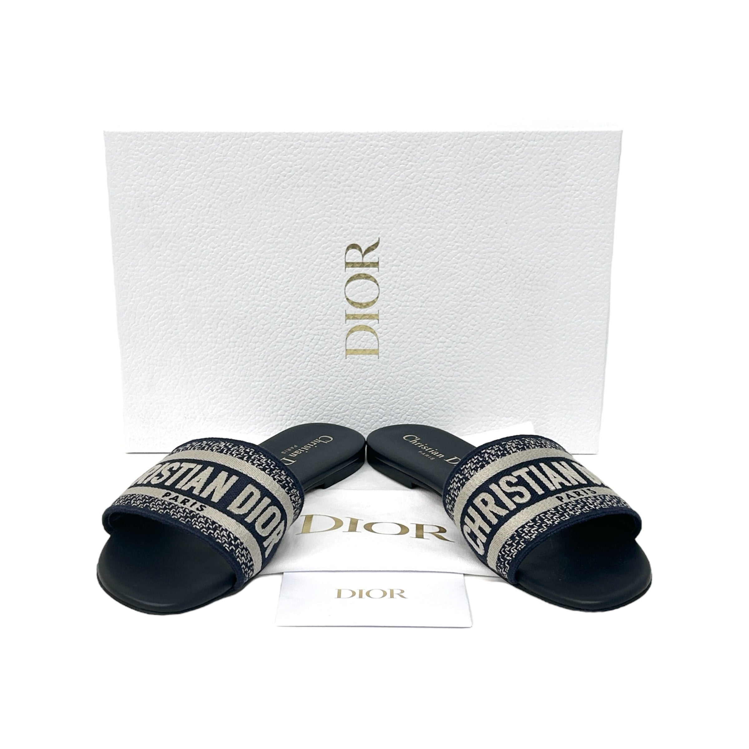 Deep Blue Embroidered Cotton Dway Slide