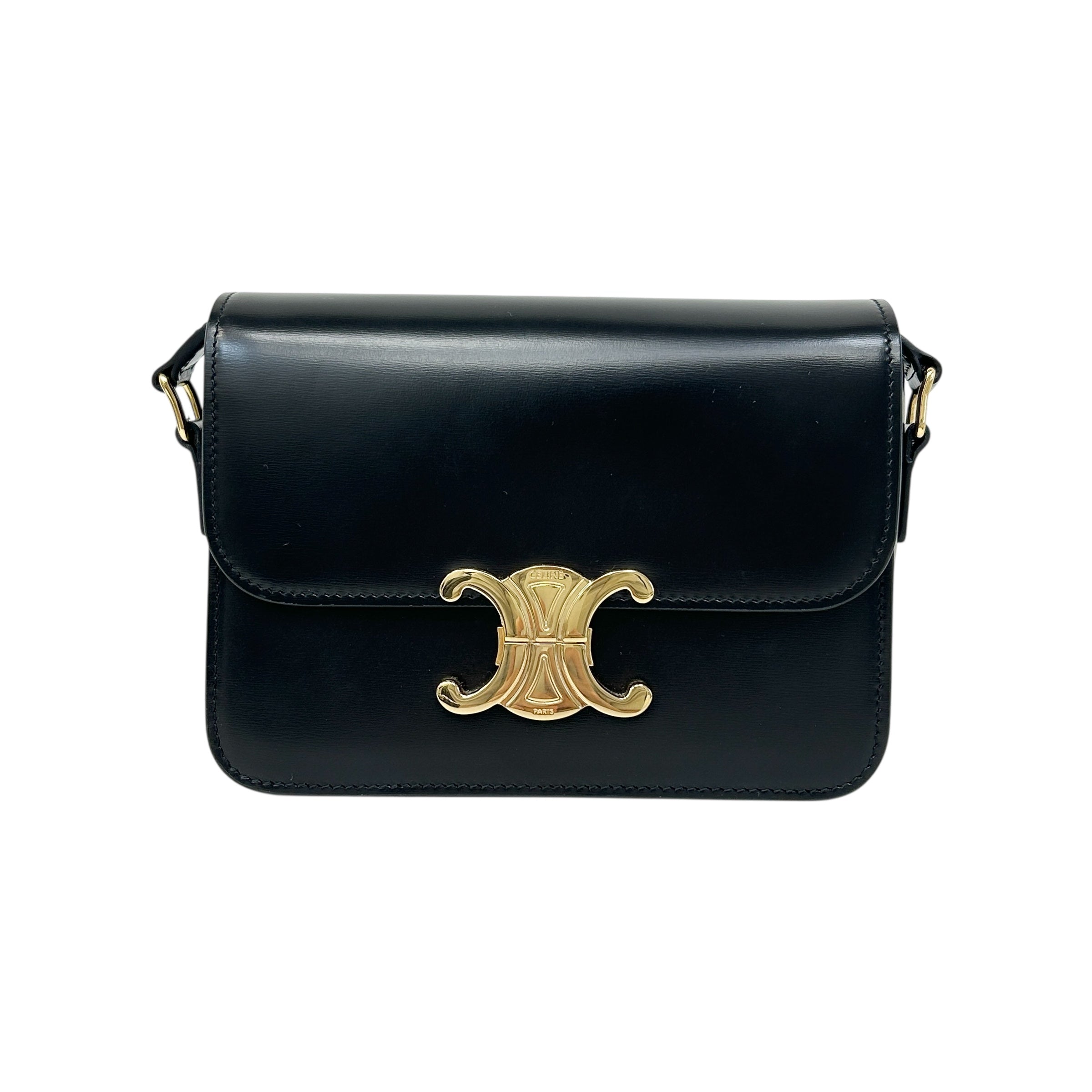 Black Shiny Calfskin Teen Triomphe Bag w/GHW