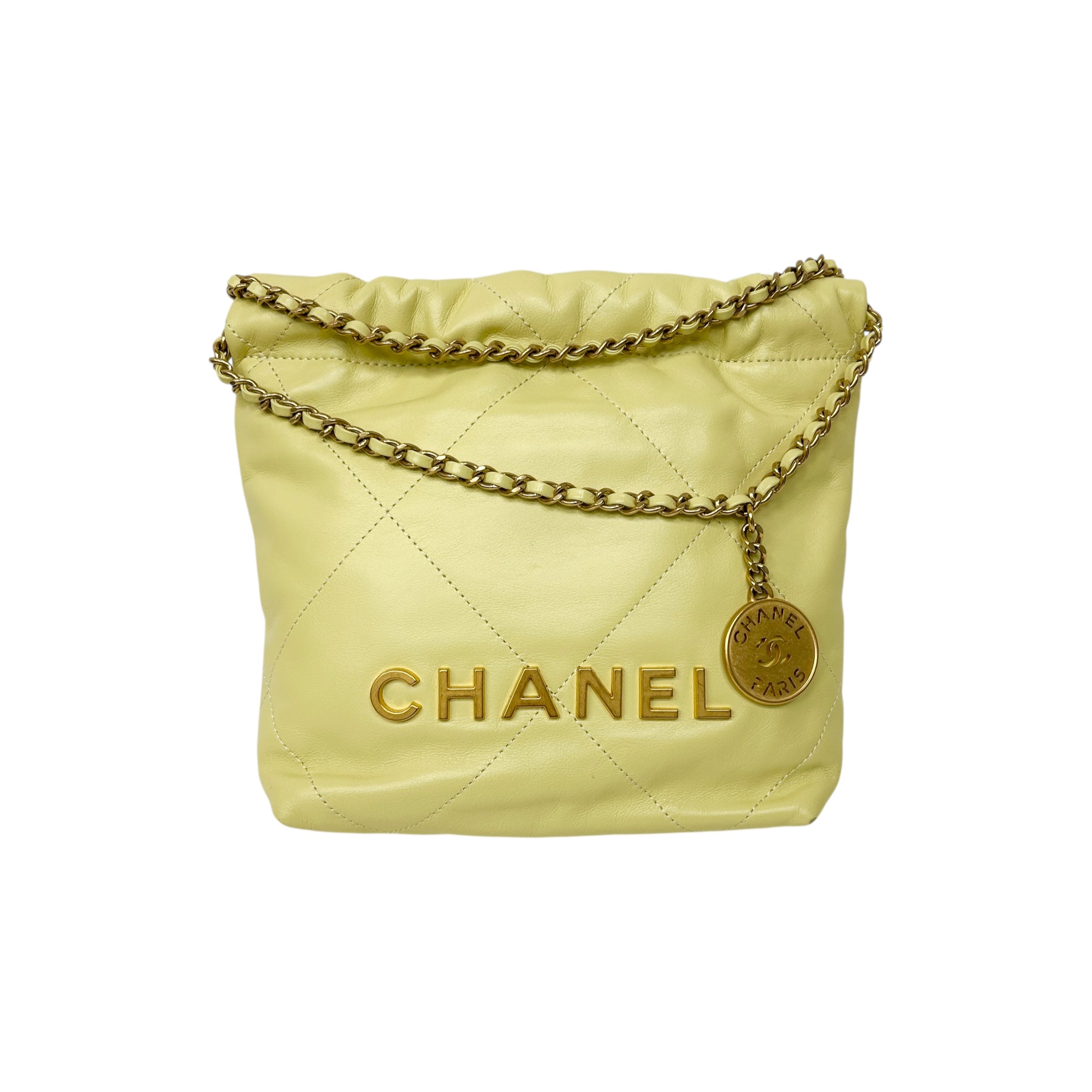 22 Yellow Chain Hobo Quilted Calfskin Mini Crossbody Bag w/GHW - Haute Classics