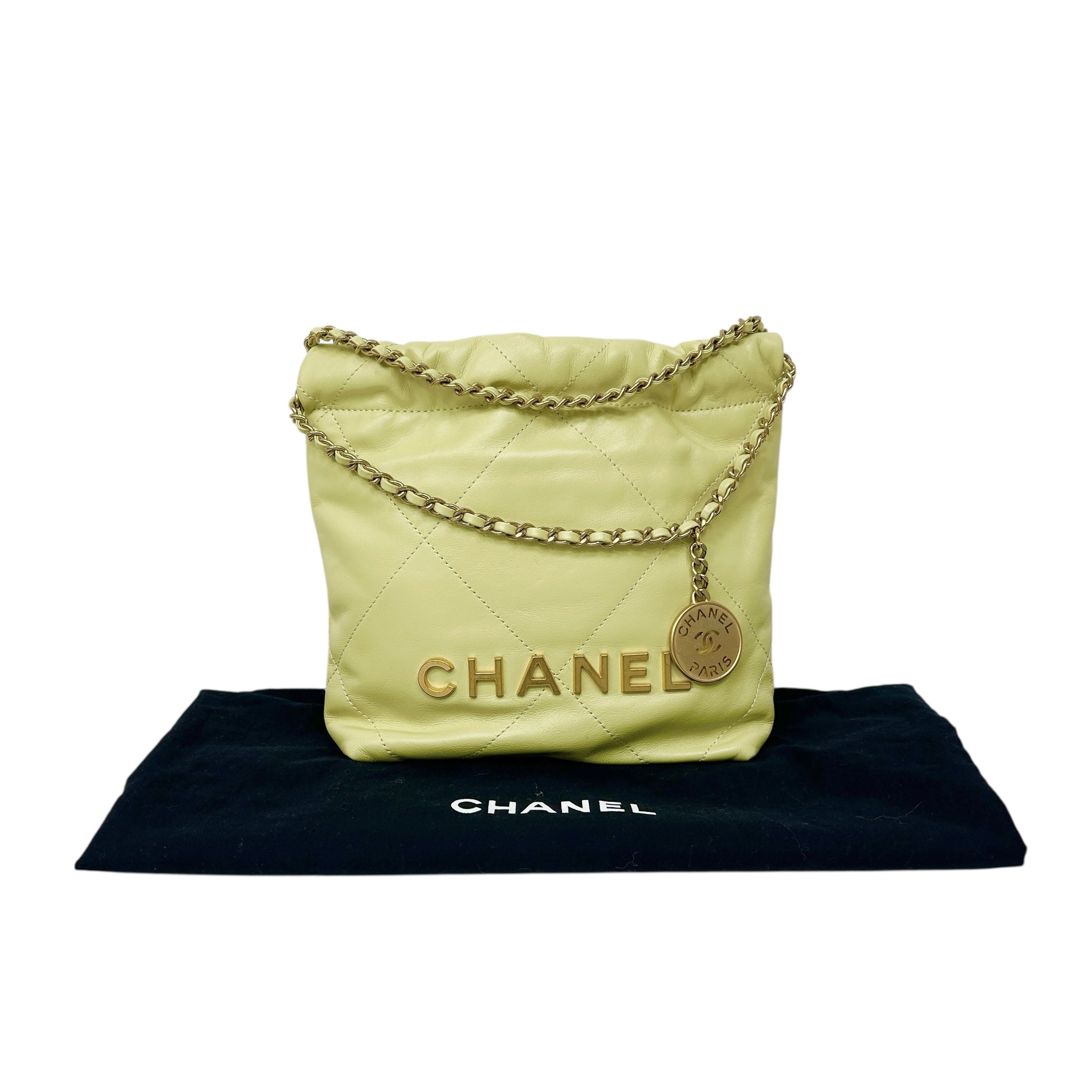 22 Yellow Chain Hobo Quilted Calfskin Mini Crossbody Bag w/GHW - Haute Classics