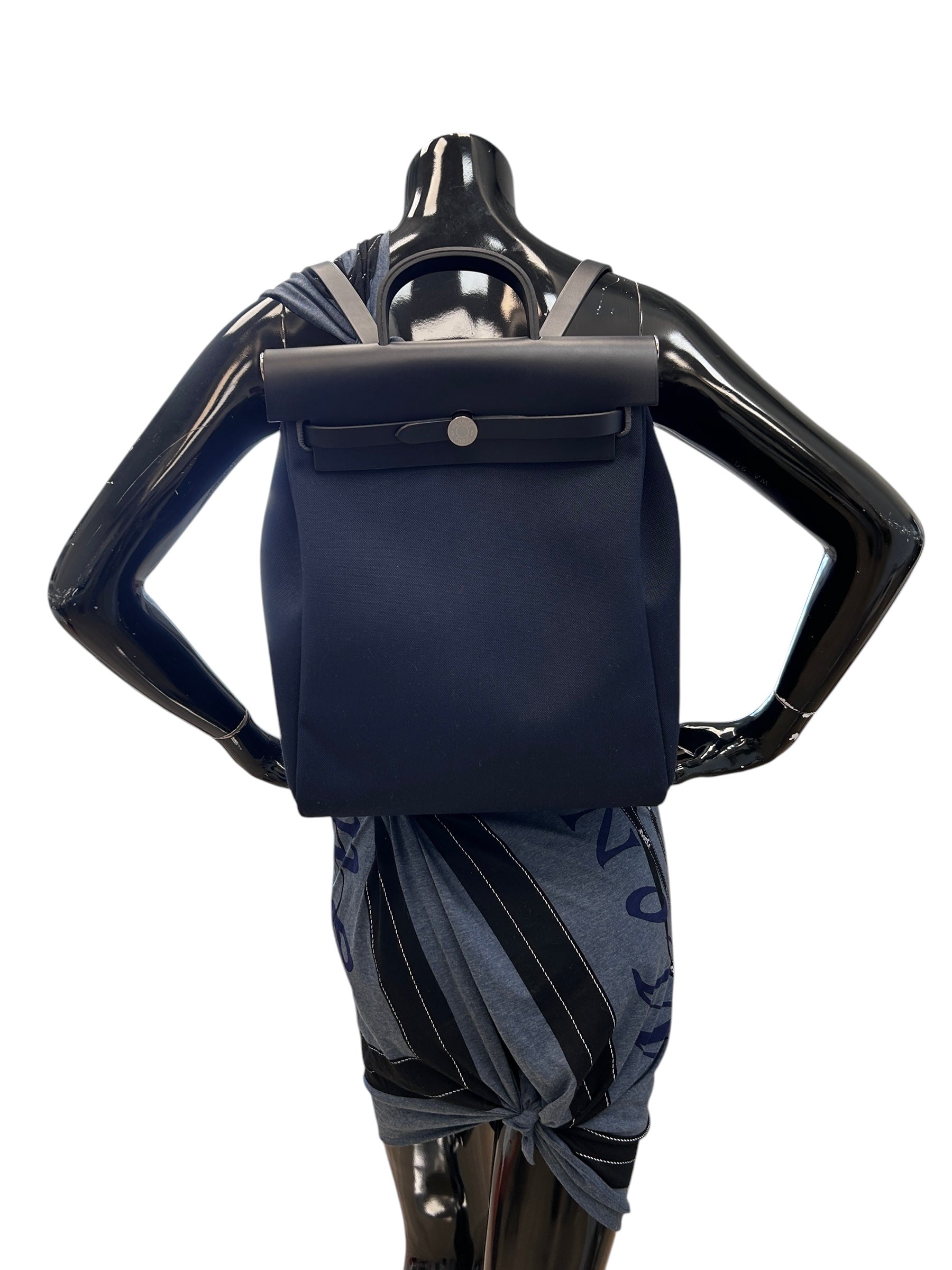 Navy Bleu Canvas/Vache Calfskin Leather Herbag PM 2-In-1 Backpack w/PHW