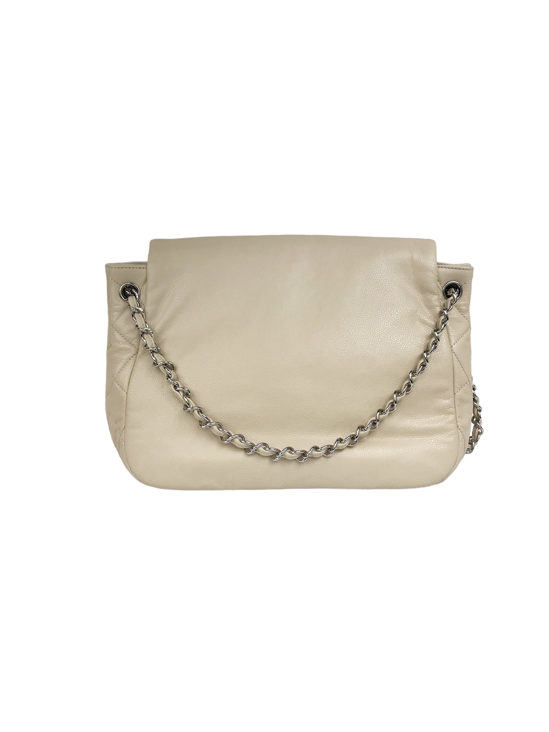 Beige Caviar Timeless CC Flap Large Shoulder Bag w/SHW