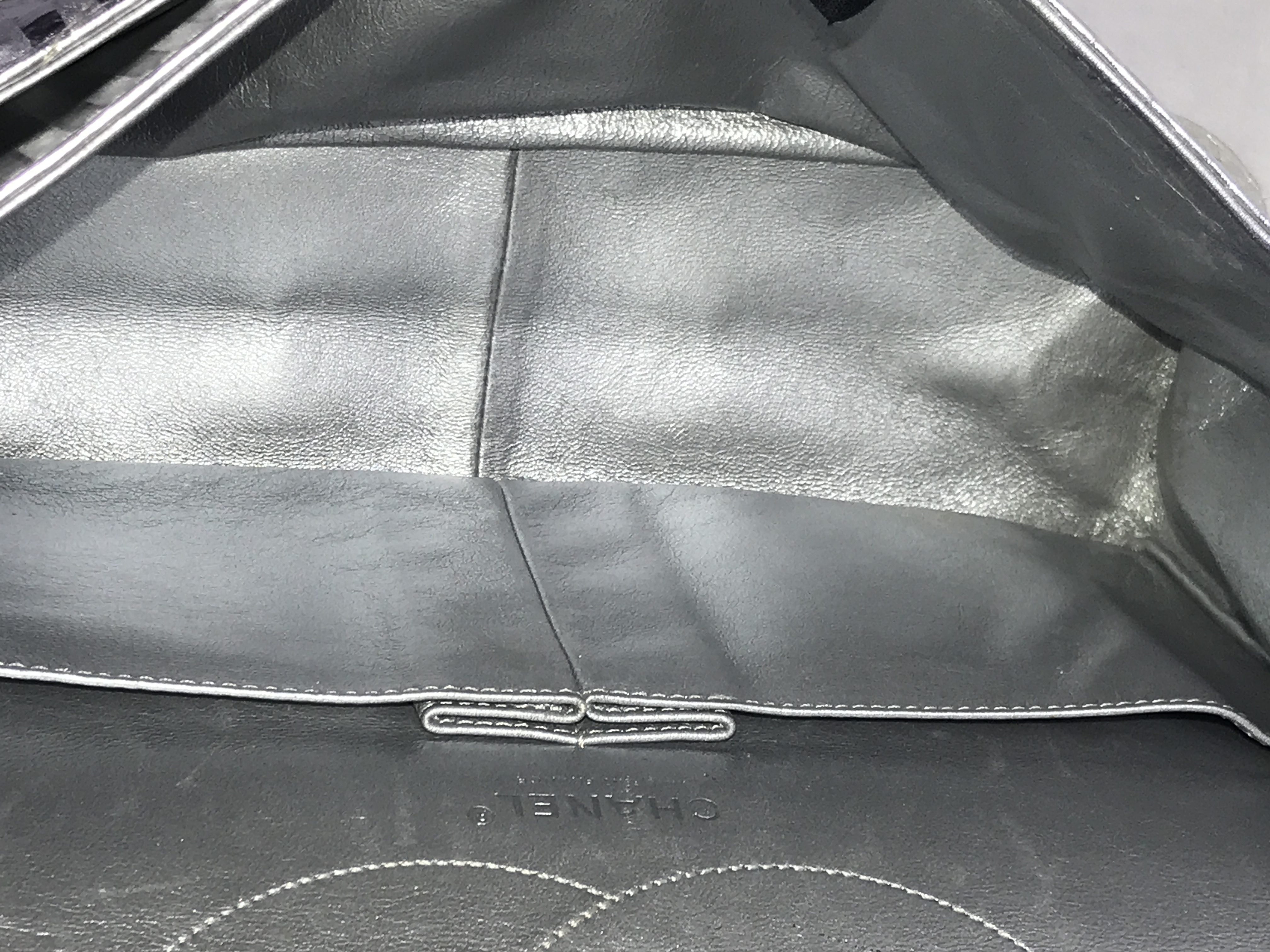 Metallic Silver Quilted Leather Striped Reissue 2.55 Classics 227 Double Flap Bag w/SHW