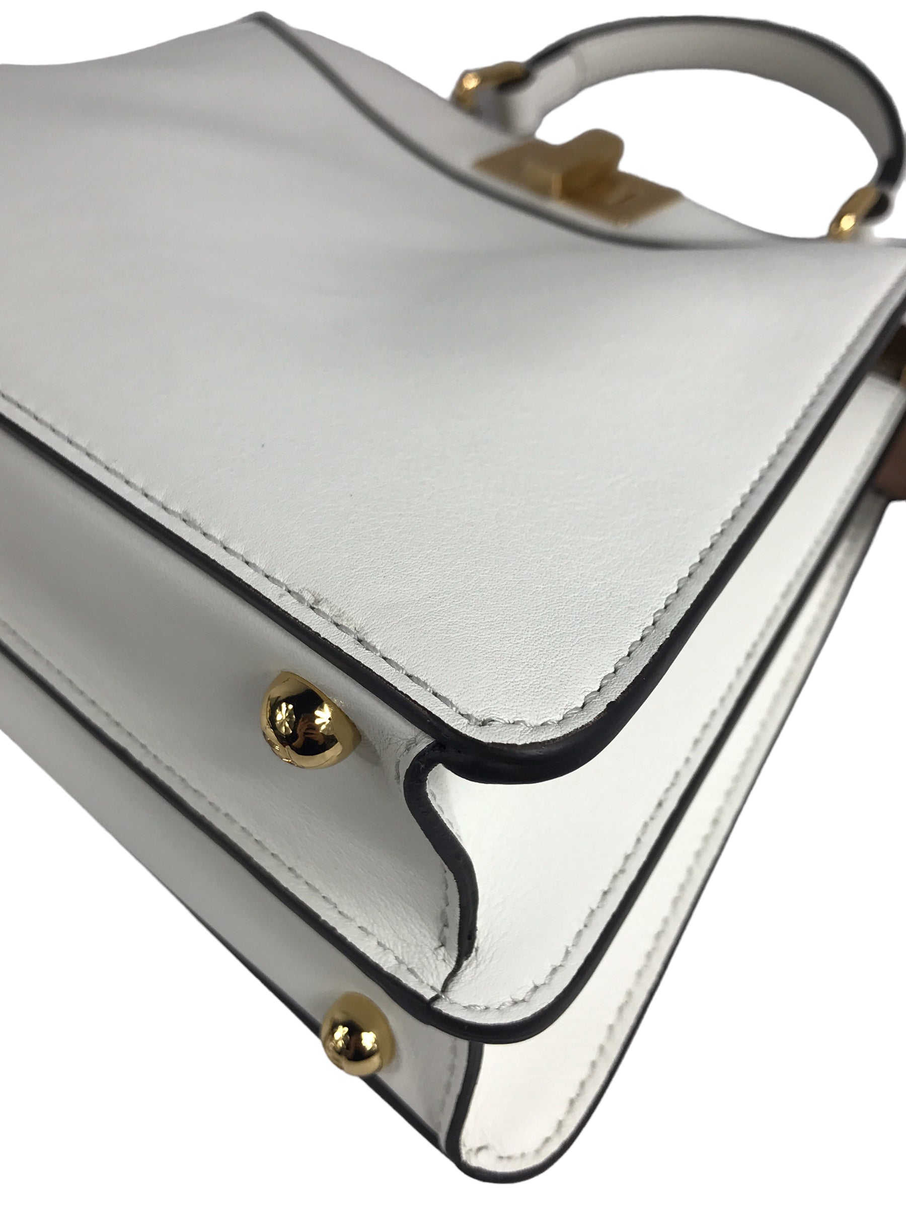 White Grained Leather Peekaboo ISEEU Small Top Handle Bag w/GHW