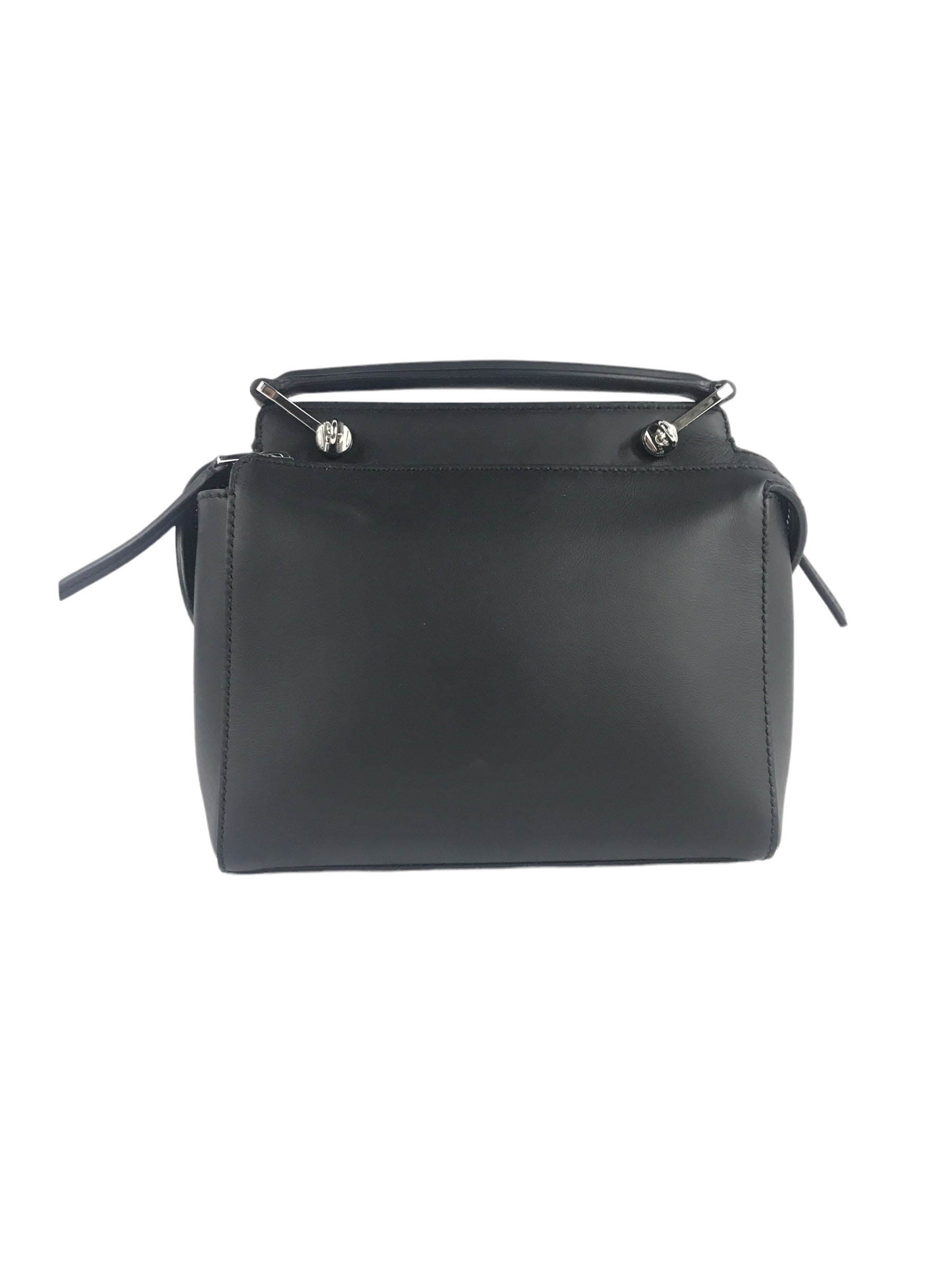 Black Calfskin Lace Up Floral Small Dotcom Click Chain Satchel w/SHW