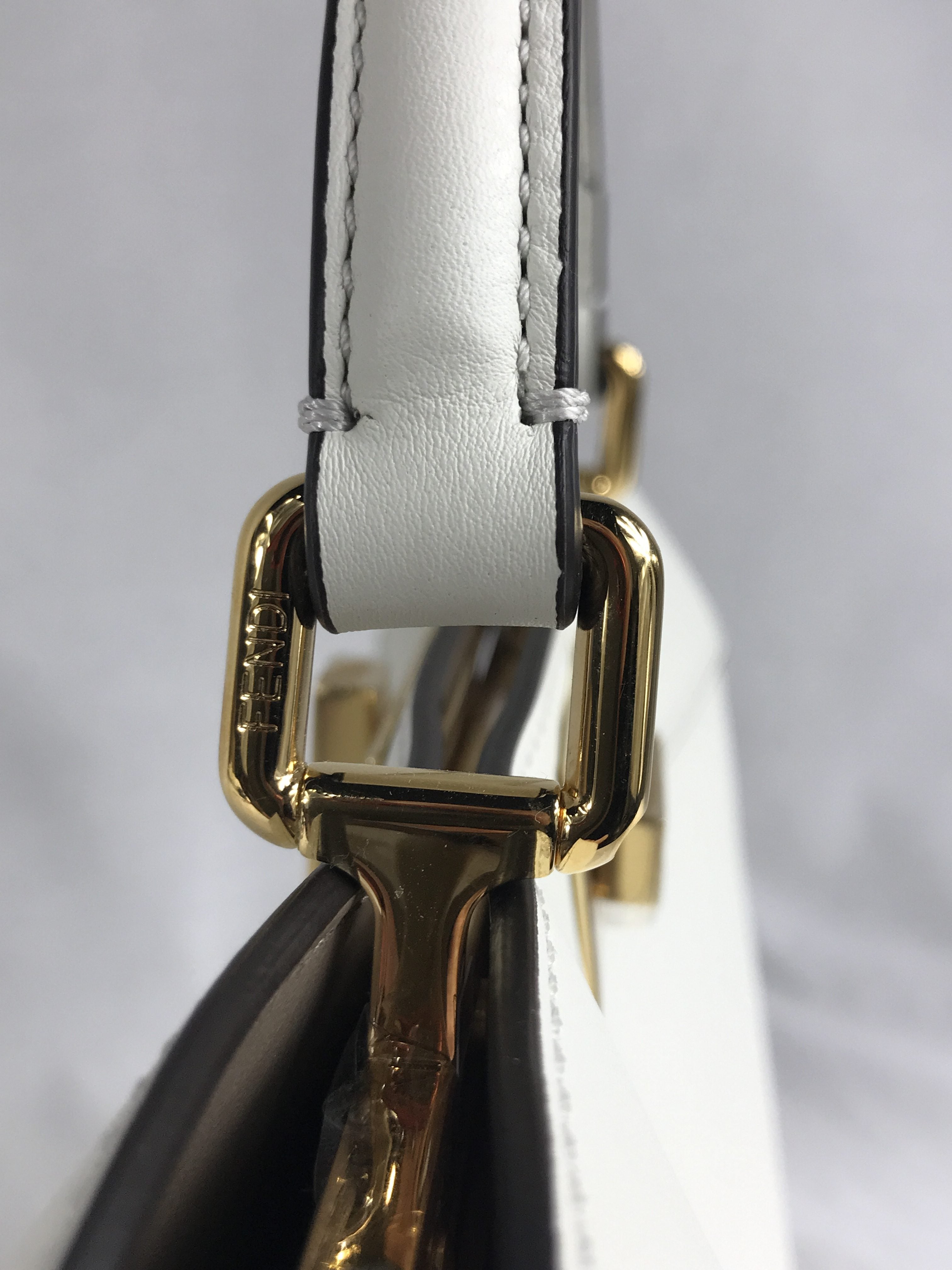 White Grained Leather Peekaboo ISEEU Small Top Handle Bag w/GHW