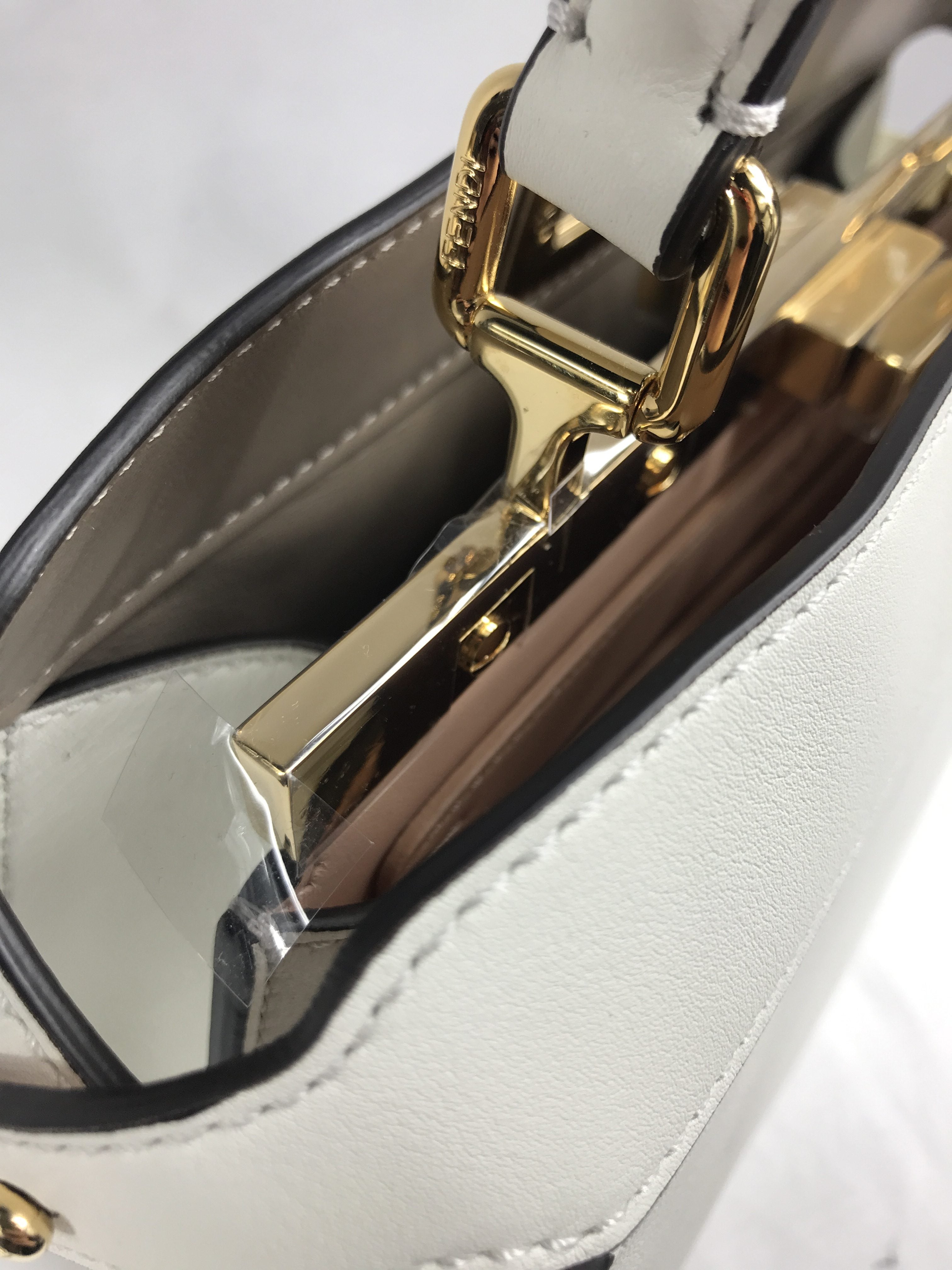 White Grained Leather Peekaboo ISEEU Small Top Handle Bag w/GHW