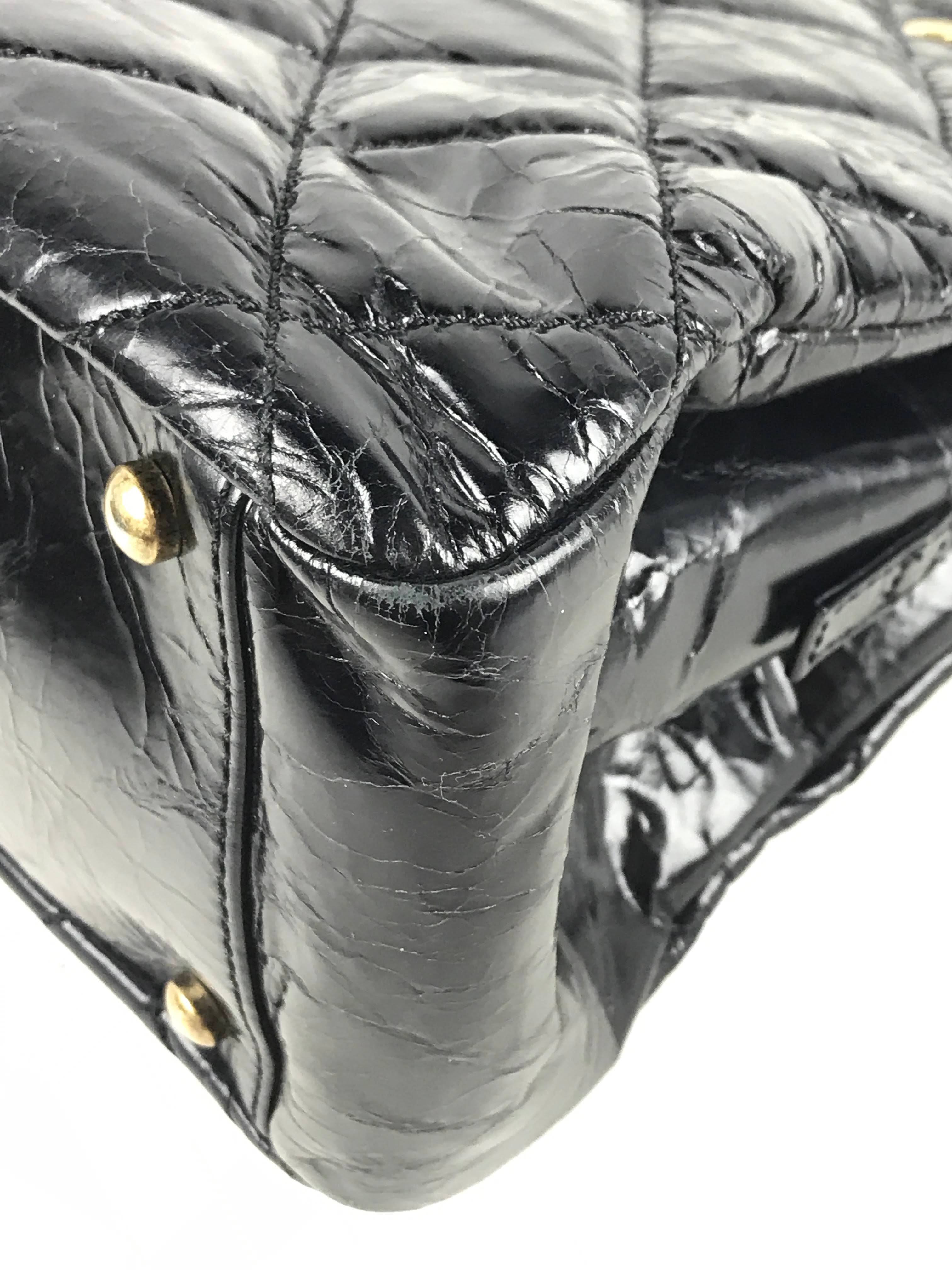 Black Crinkled Glazed Reissue Shopping Tote W/AGHW/RHW