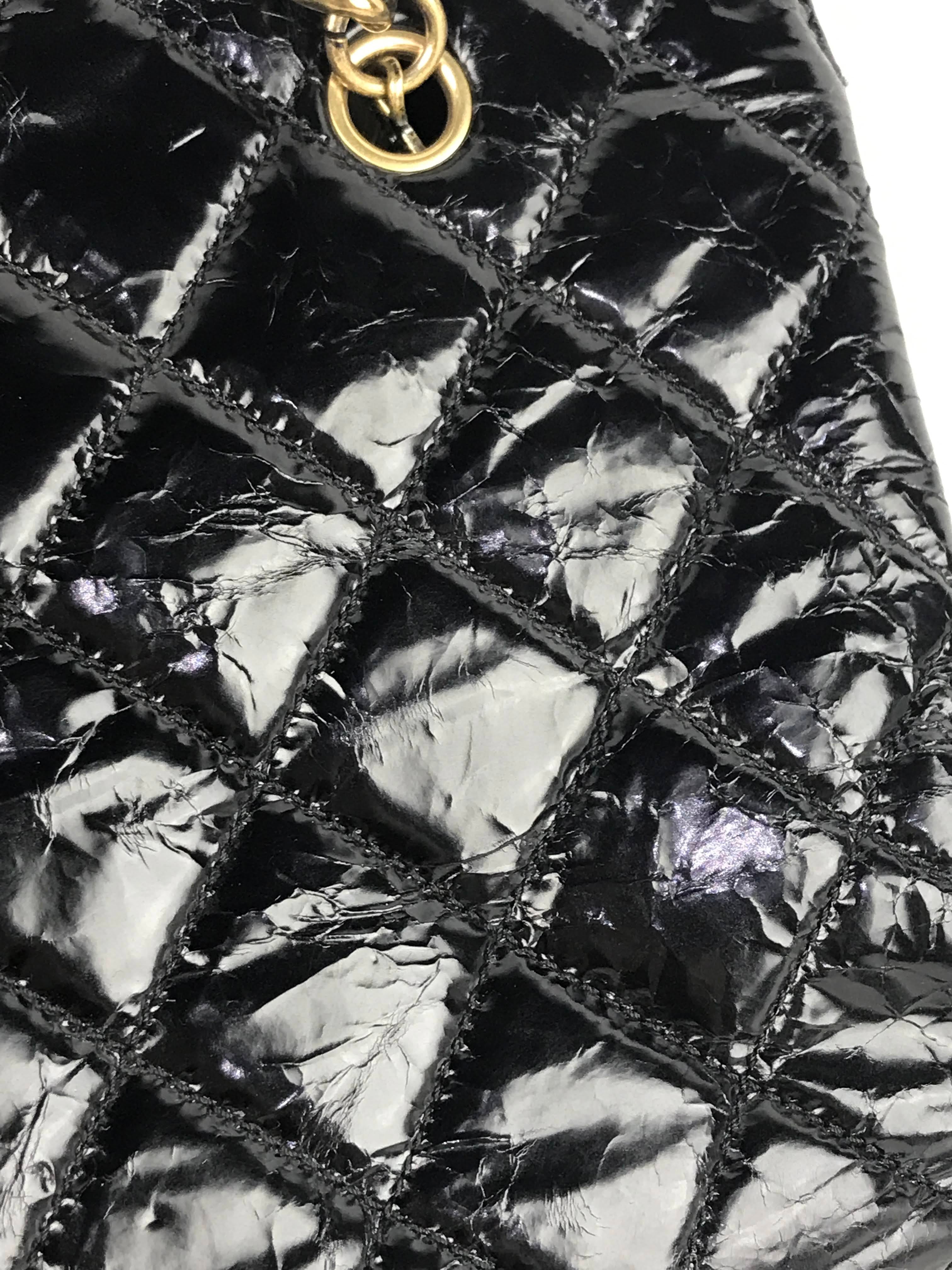 Black Crinkled Glazed Reissue Shopping Tote W/AGHW/RHW