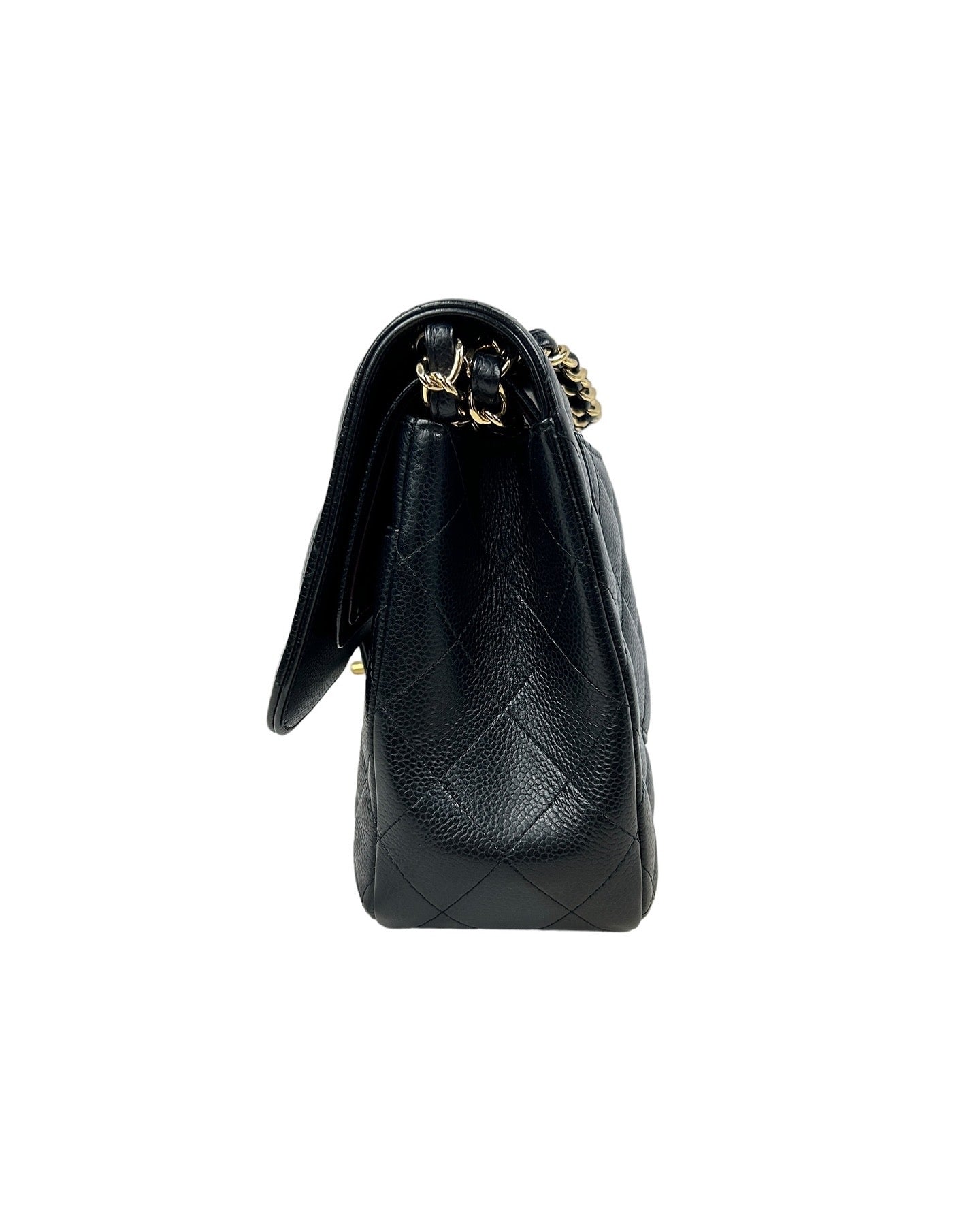 Black Caviar Quilted Jumbo Double Flap Bag w/GHW