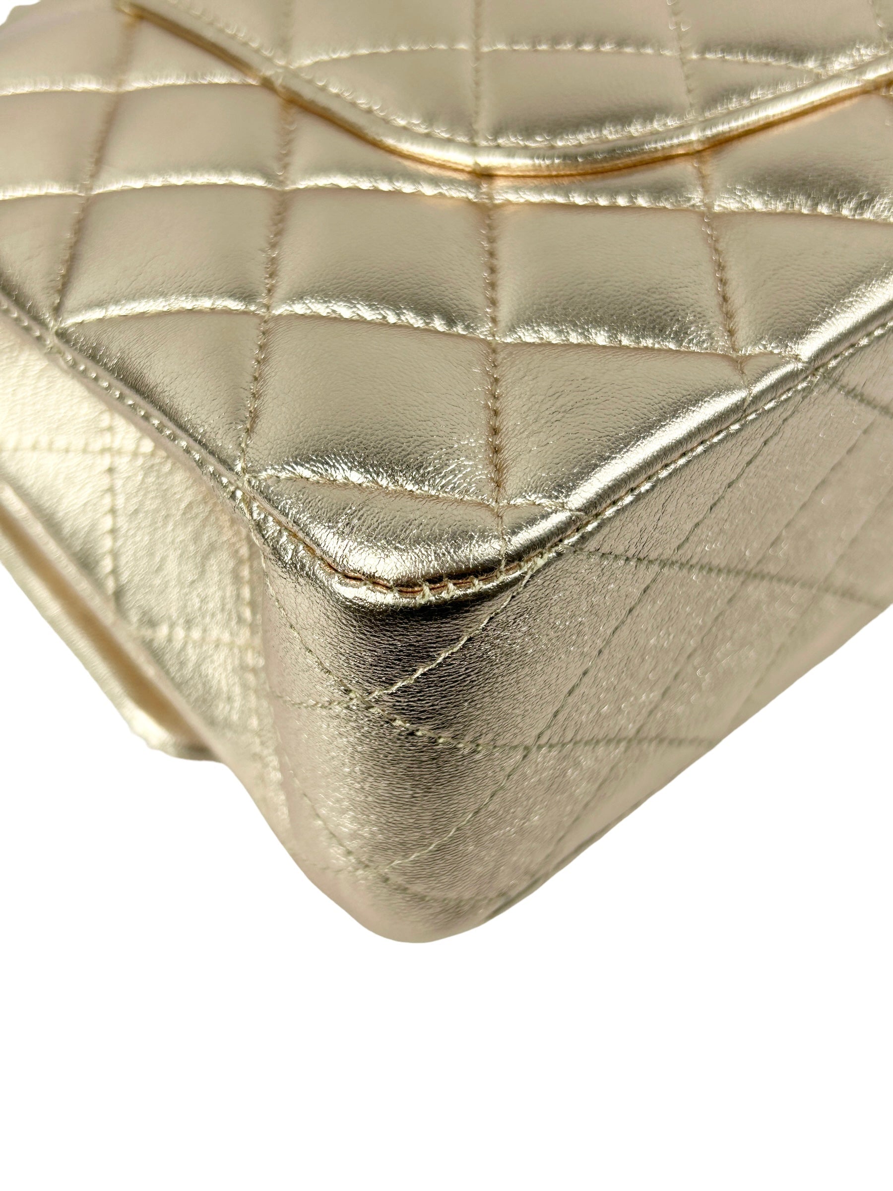 Gold Quilted Lambskin Medium Double Flap Bag W/SBHW