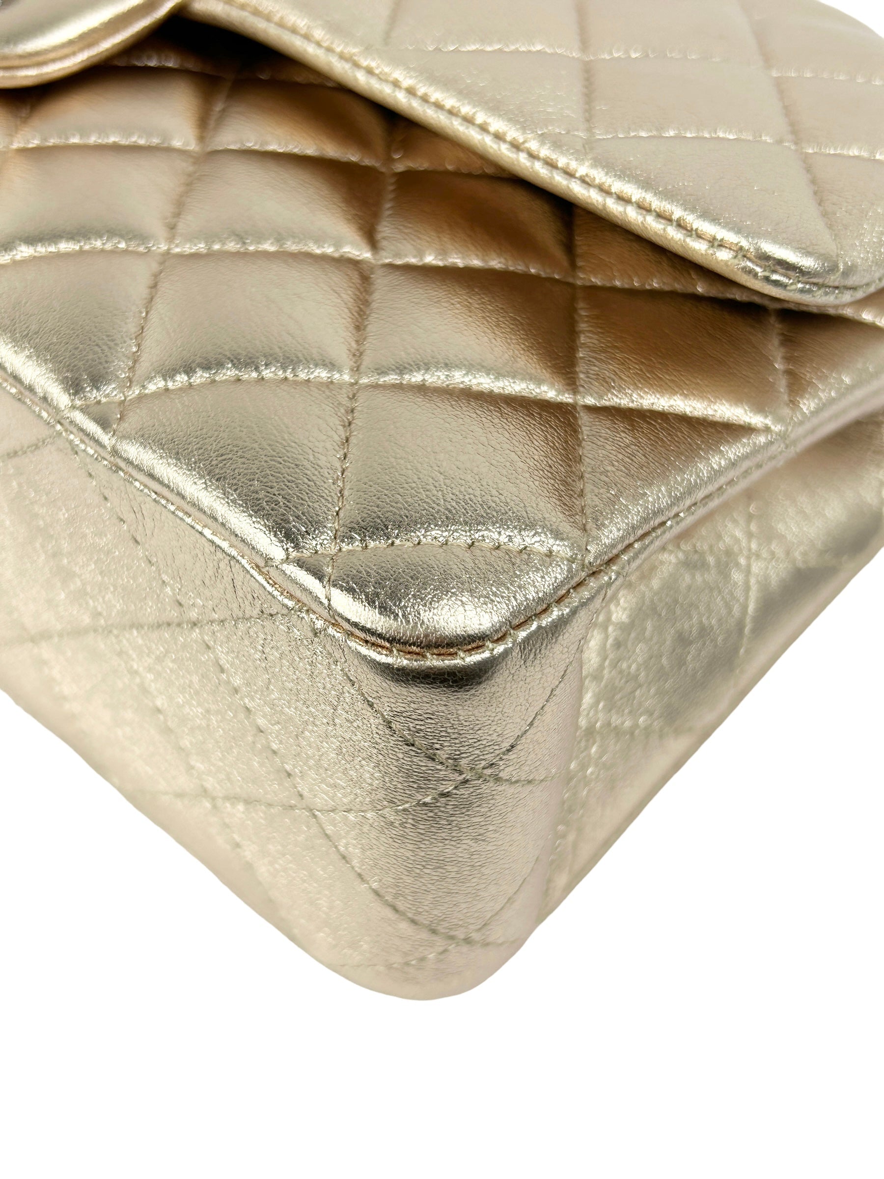 Gold Quilted Lambskin Medium Double Flap Bag W/SBHW