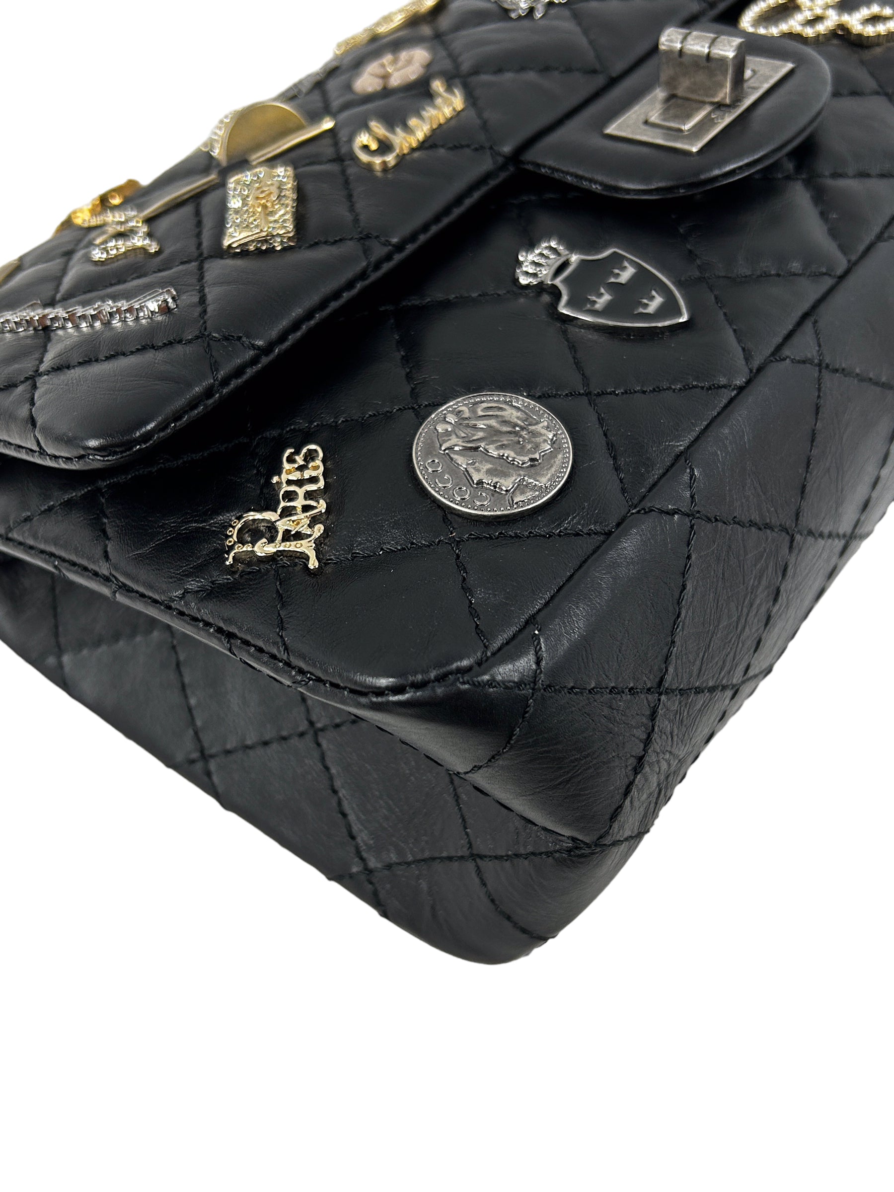 Black Quilted Aged Calfskin Charm Reissue w/RHW