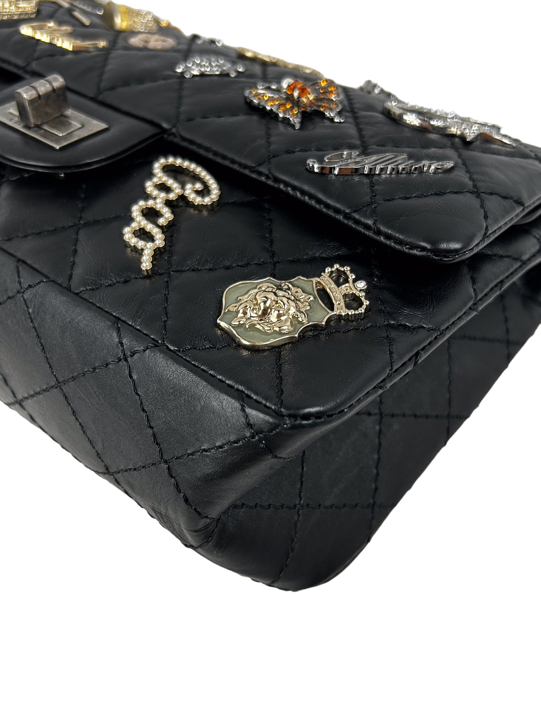 Black Quilted Aged Calfskin Charm Reissue w/RHW