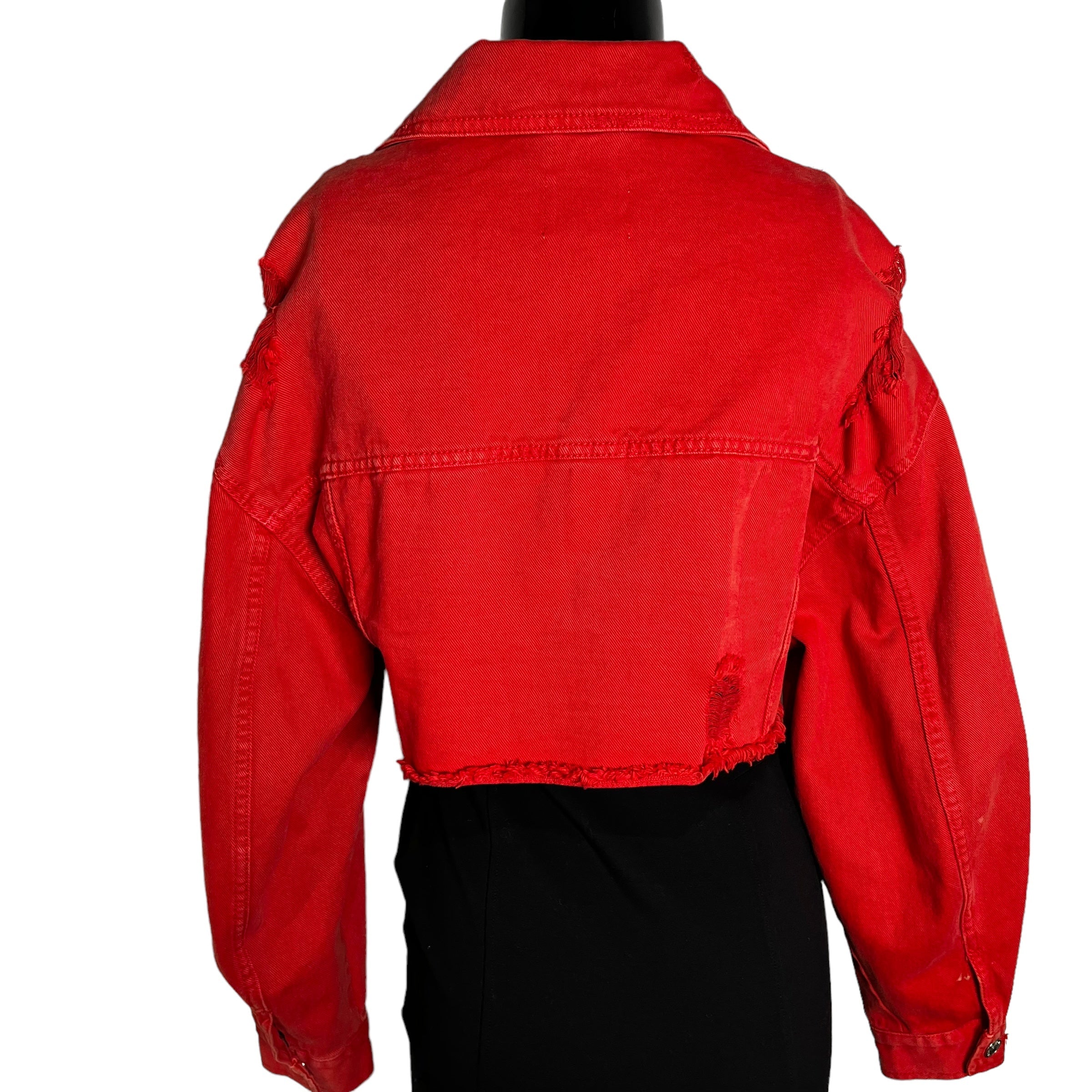 BERSHKA Red Denim Aged Crop Jacket