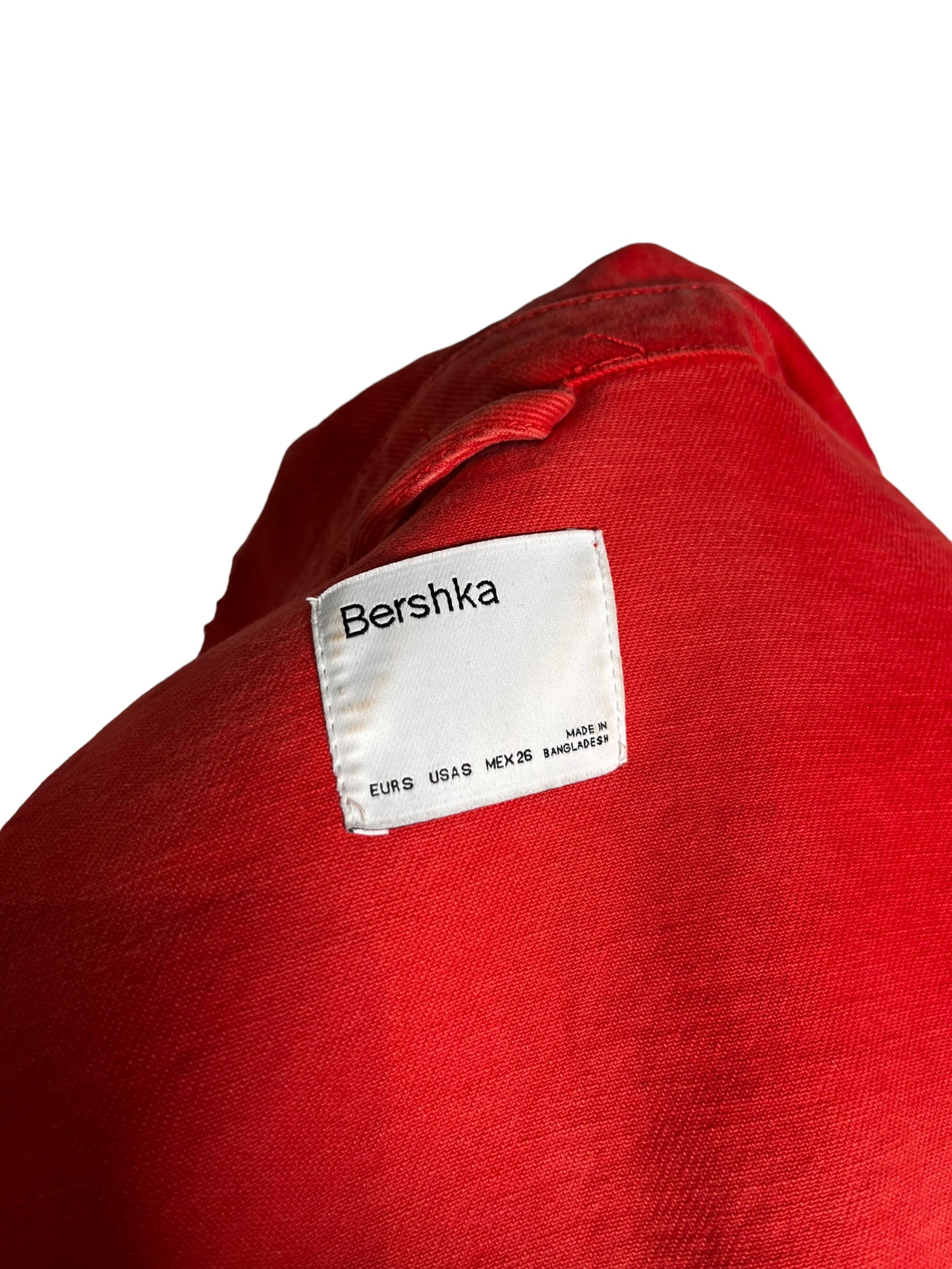 BERSHKA Red Denim Aged Crop Jacket