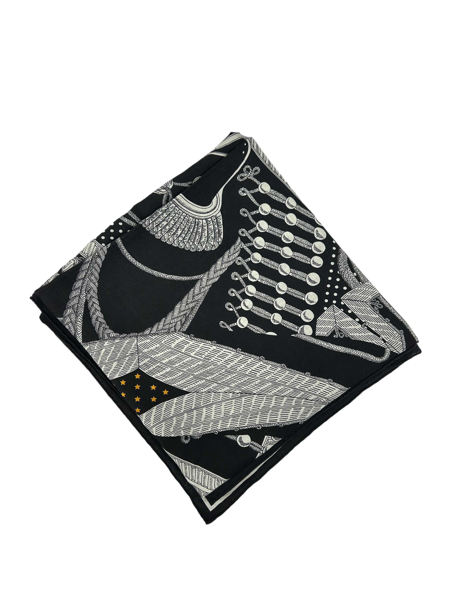 Black/Gold/White Cashmere 140 cm “Zouaves Et Dragons Bag Shawl